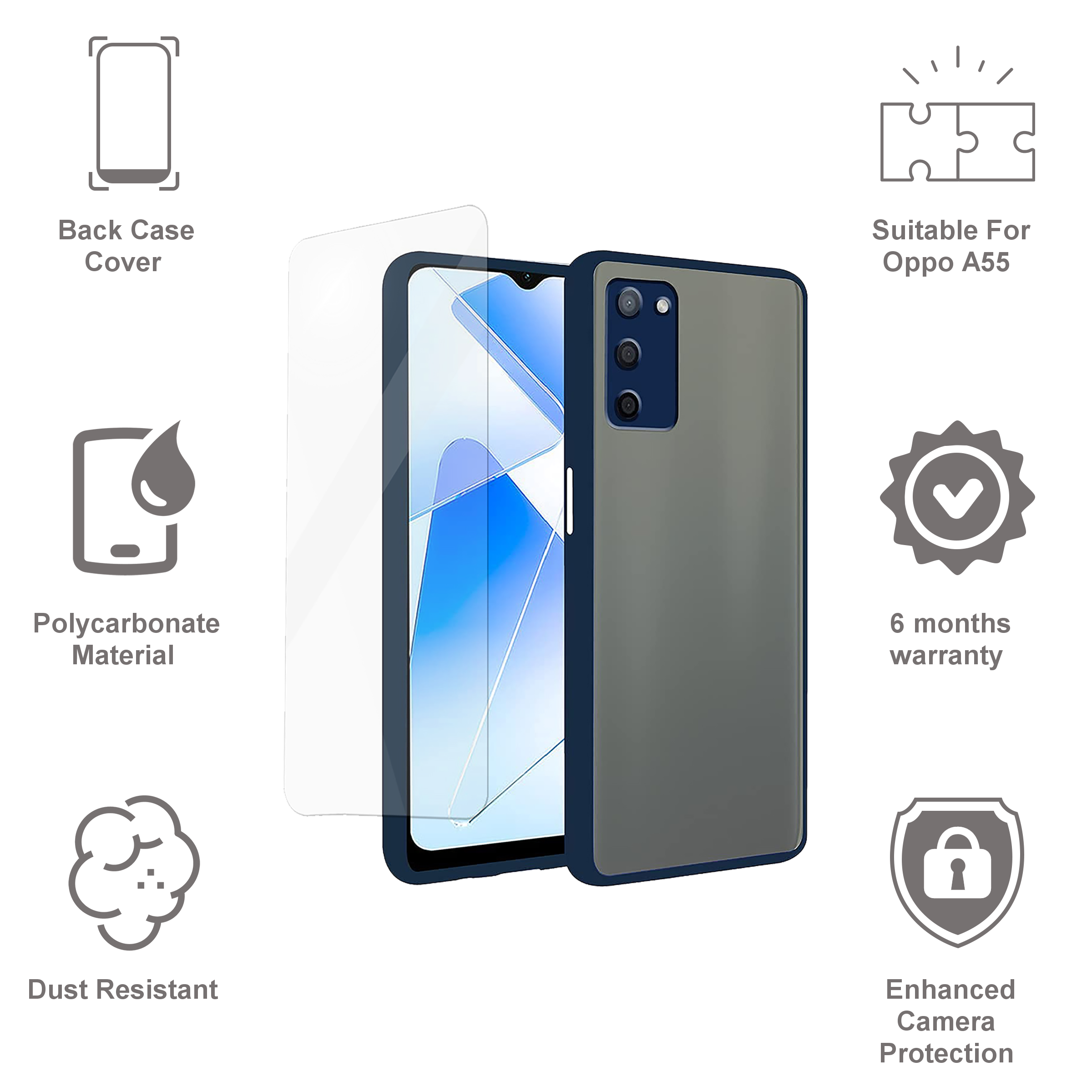 ARROW Duplex Combo Polycarbonate Back Cover for Oppo A55 (Camera Protection, Blue)_4