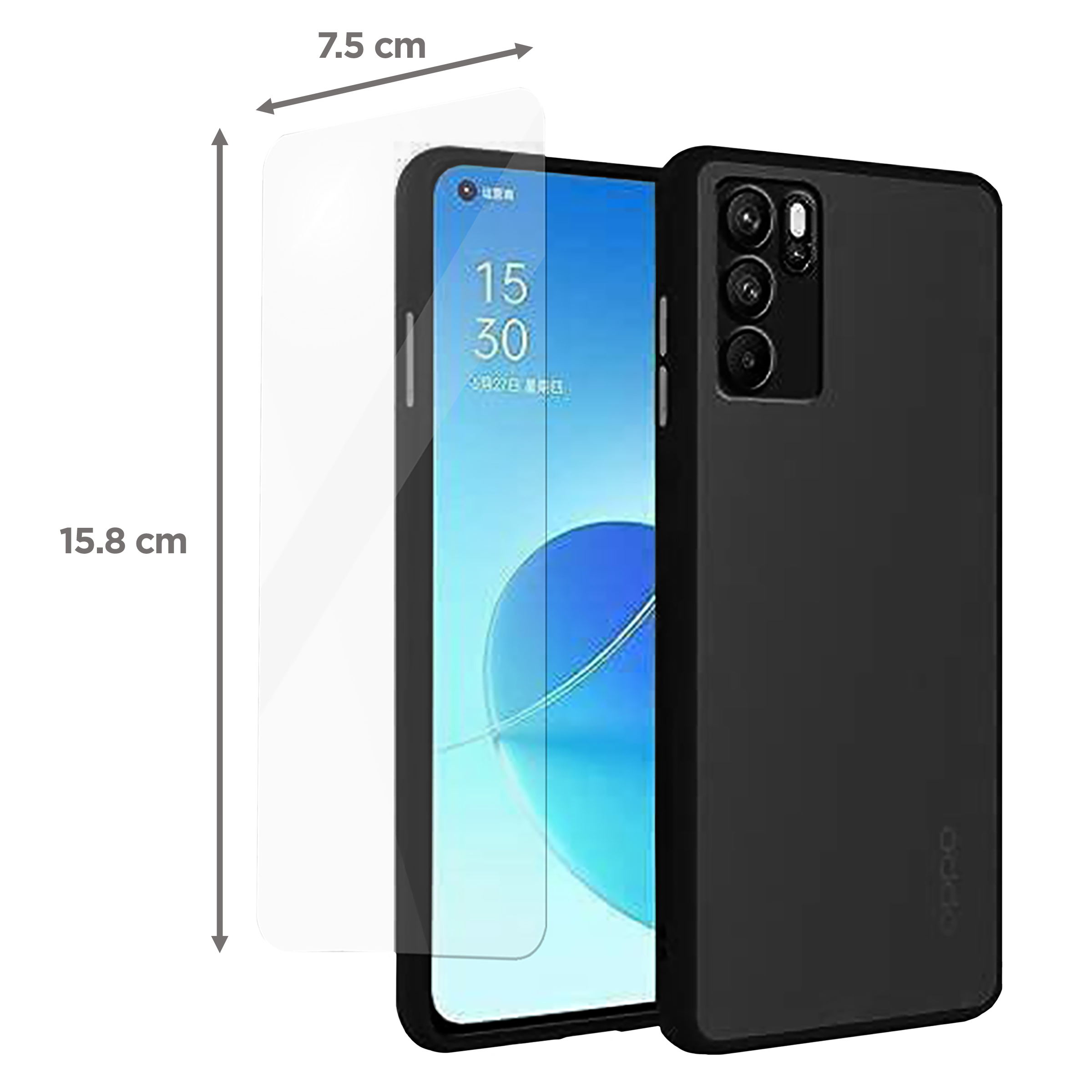 ARROW Duplex Series Tempered Glass & Polycarbonate Back Cover Combo for oppo A16 (Anti Scratch Design, Black)_2