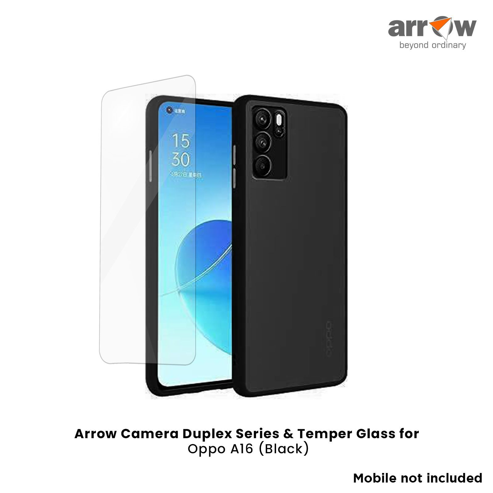 ARROW Duplex Series Tempered Glass & Polycarbonate Back Cover Combo for oppo A16 (Anti Scratch Design, Black)_3