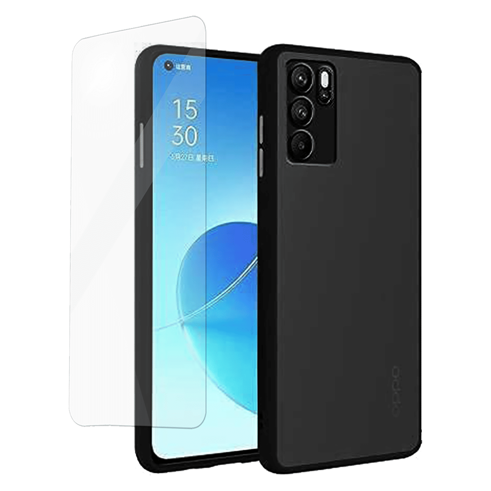 ARROW Duplex Series Tempered Glass & Polycarbonate Back Cover Combo for oppo A16 (Anti Scratch Design, Black)_1