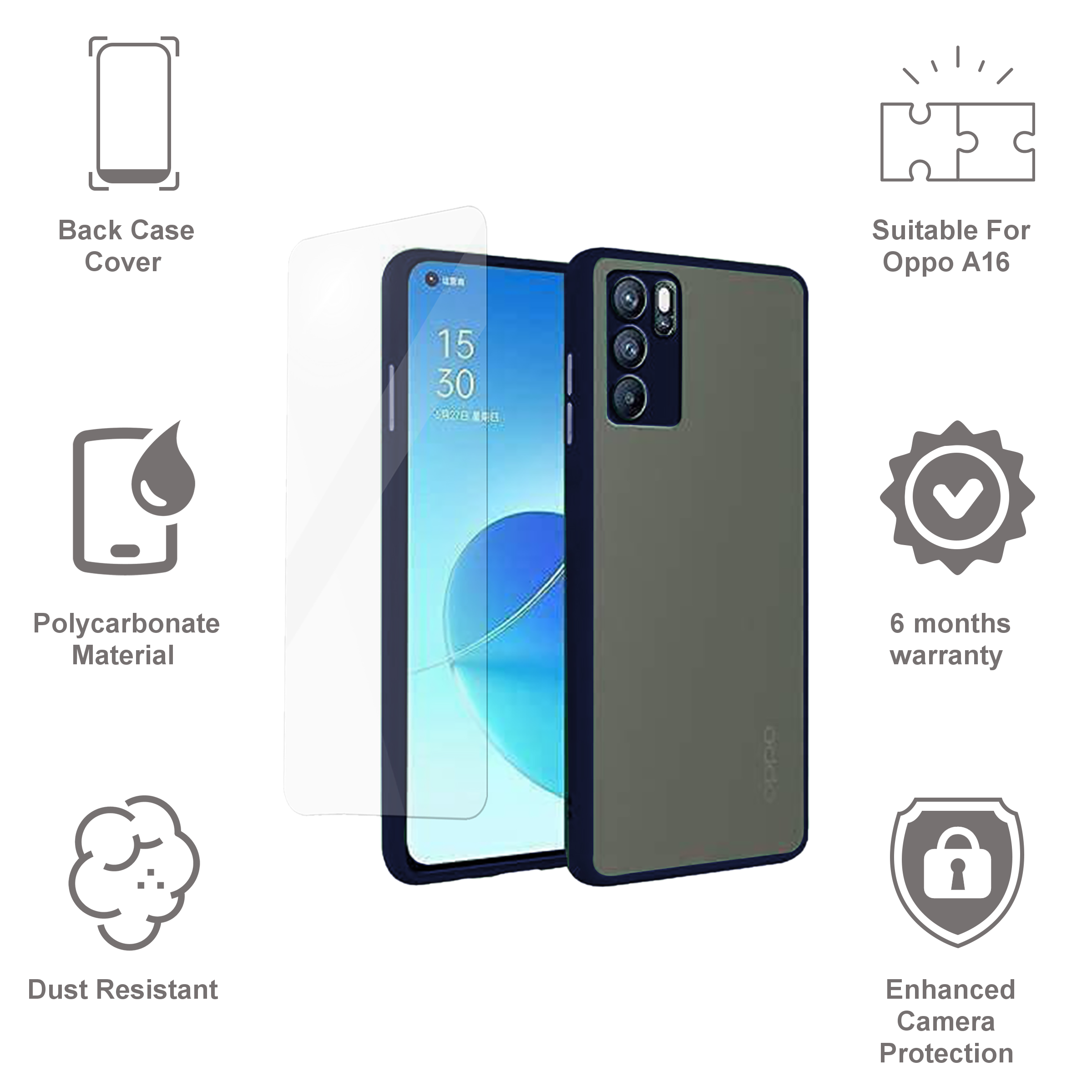ARROW Duplex Series Polycarbonate Back Cover for Oppo A16 (Camera Protection, Blue)_4