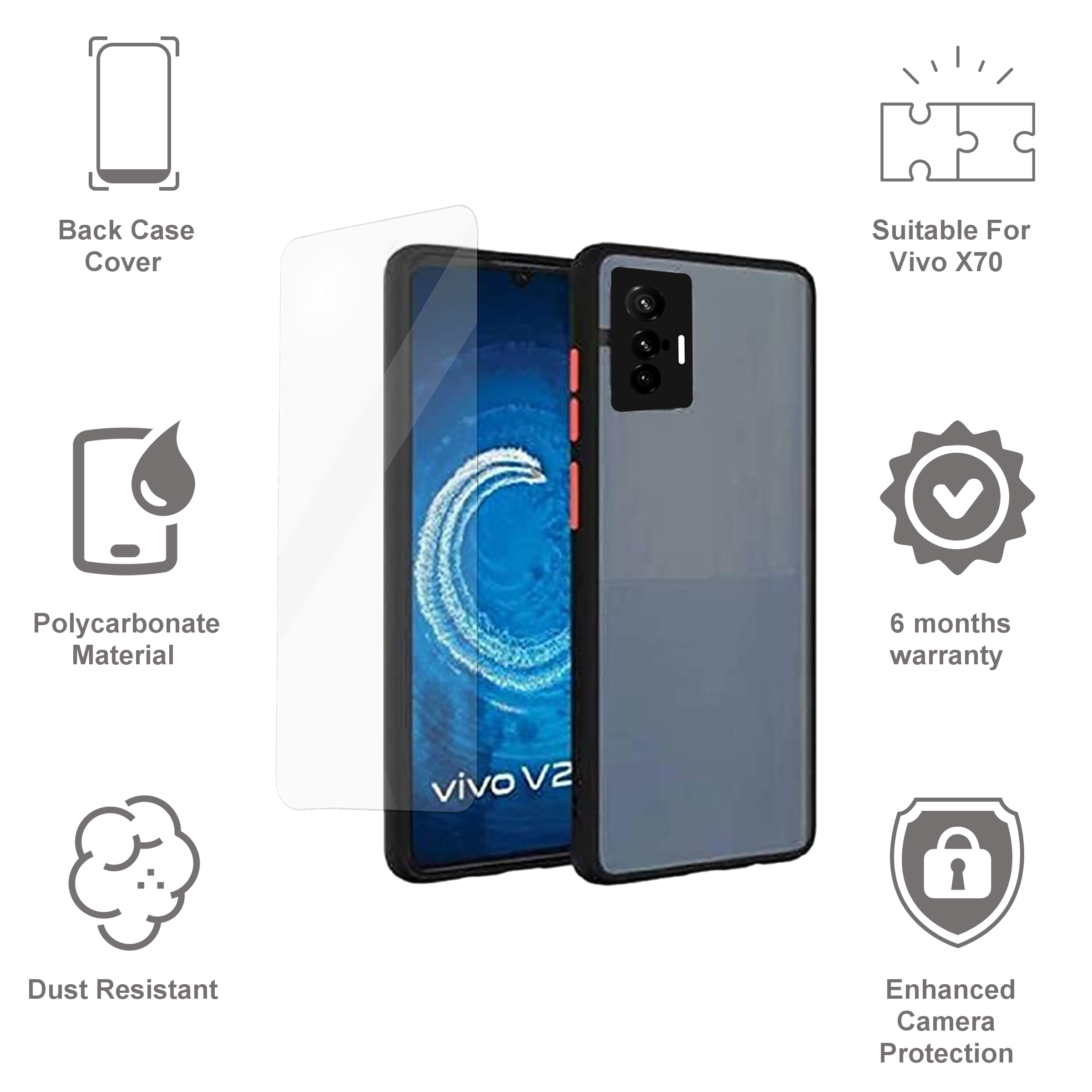 ARROW Duplex Series Tempered Glass & Polycarbonate Back Cover Combo for vivo X70 (Anti Scratch Design, Black)_4