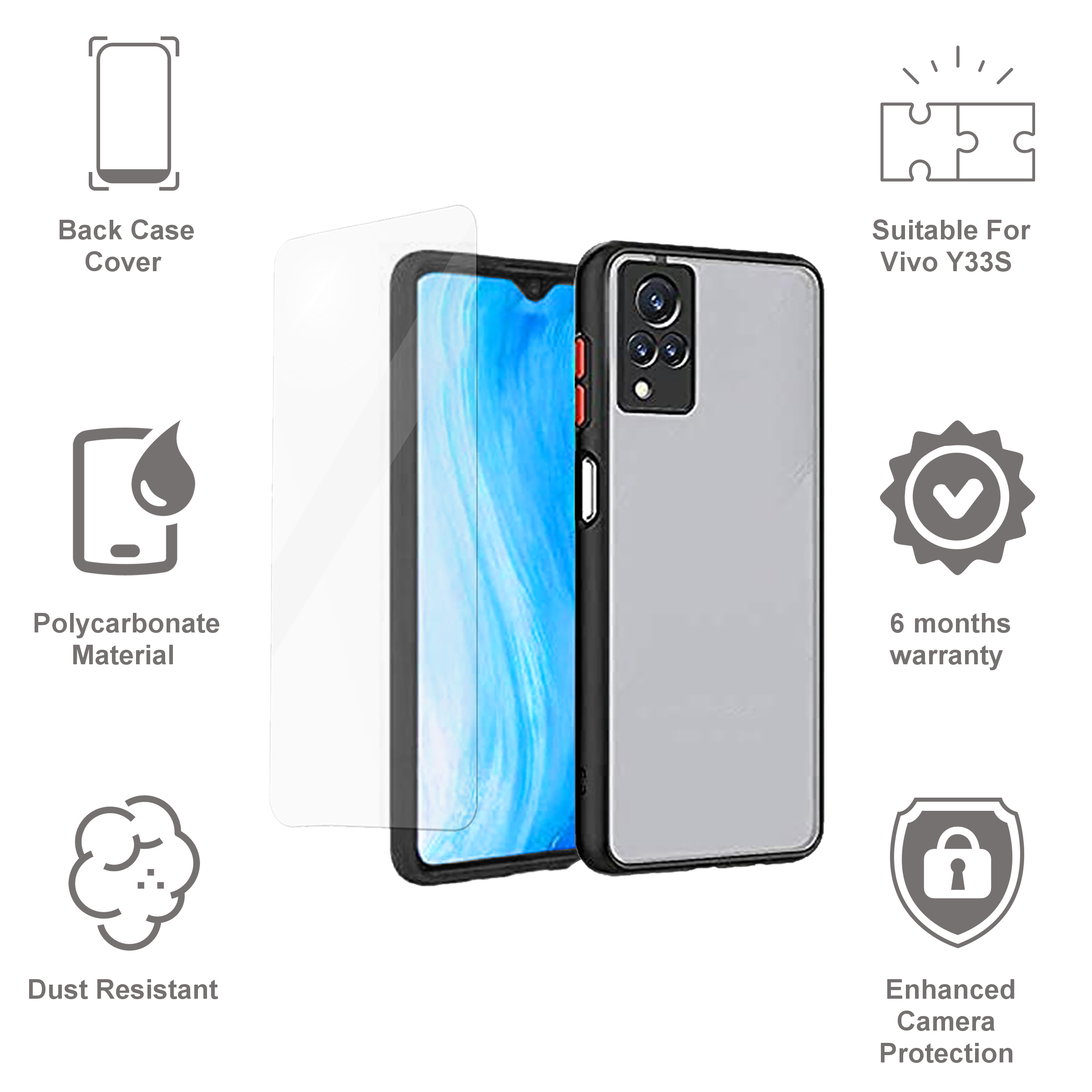ARROW Duplex Series Tempered Glass & Polycarbonate Back Cover Combo for vivo Y33S (Anti Scratch Design, Black)_4