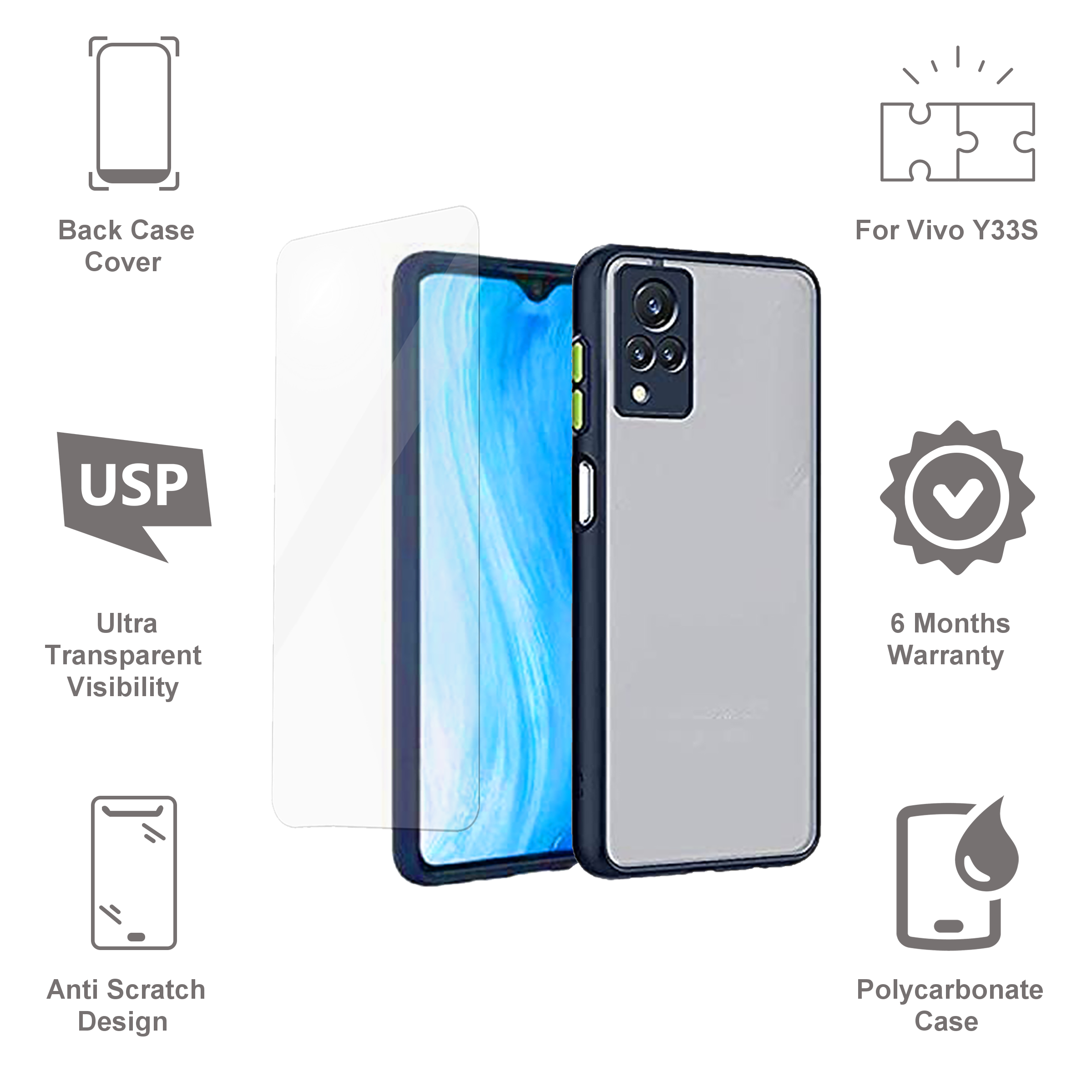 ARROW Duplex Combo Polycarbonate Back Cover for Vivo Y33S (Camera Protection, Blue)_3