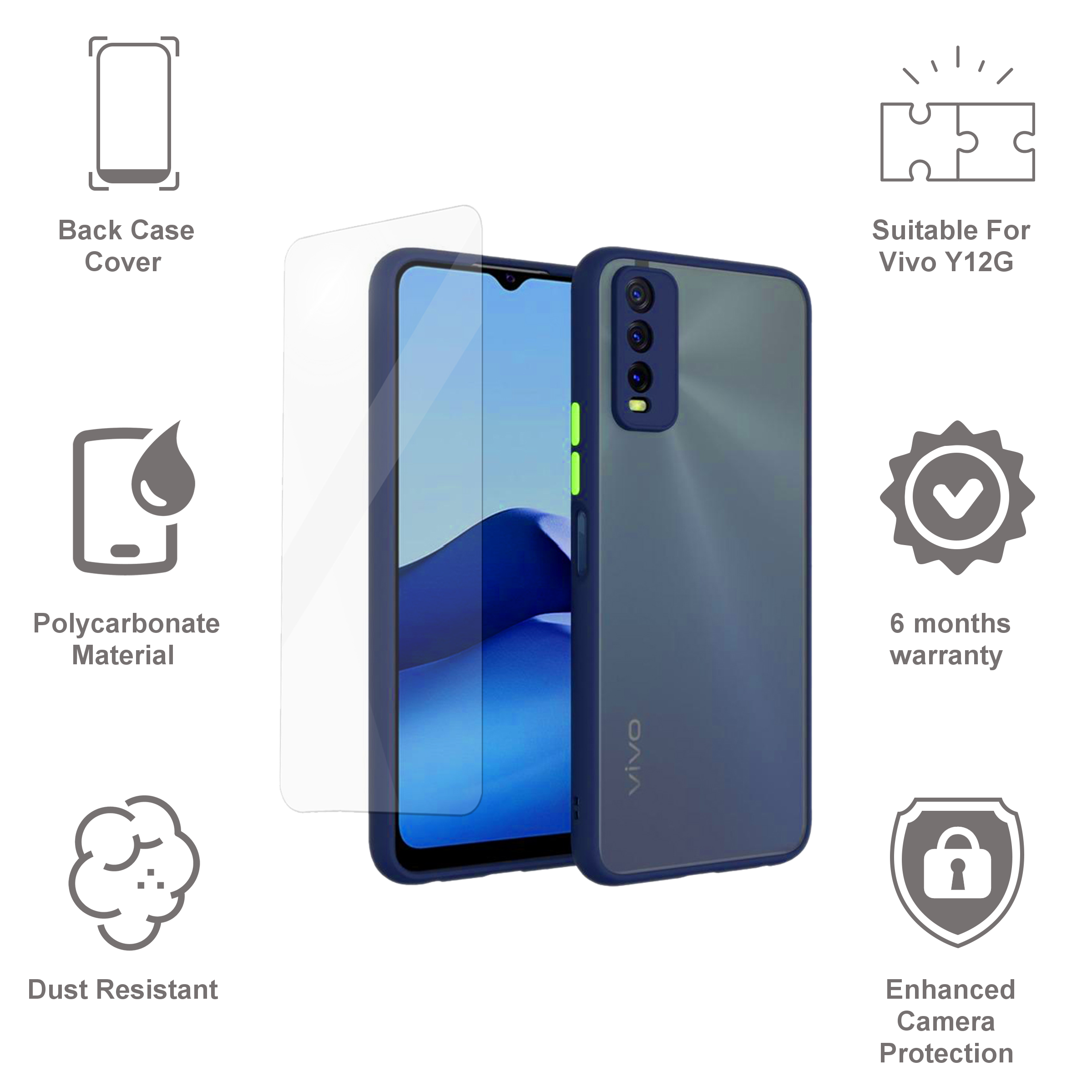 ARROW Duplex Combo Polycarbonate Back Cover for Vivo Y12G (Camera Protection, Blue) ARROW Duplex Combo Polycarbonate Back Cover for Vivo Y12G (Camera Protection, Blue)_4