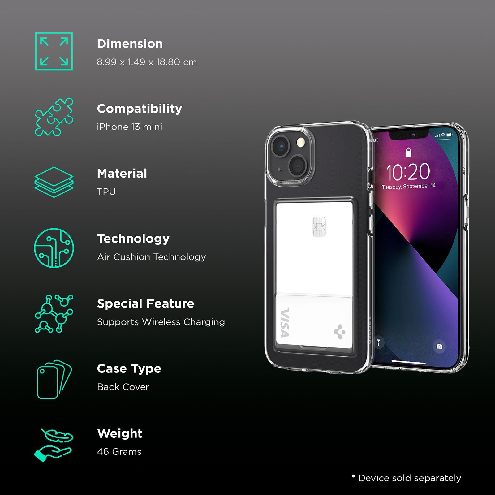 spigen Crystal Slot TPU Back Cover for Apple iPhone 13 Mini (Air Cushion Technology, Crystal Clear)_2