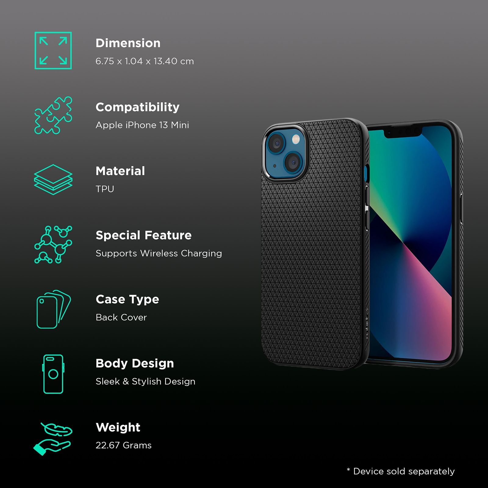 spigen Liquid Air TPU Back Cover for Apple iPhone 13 Mini (Wireless Charging Compatible, Matte Black)_2