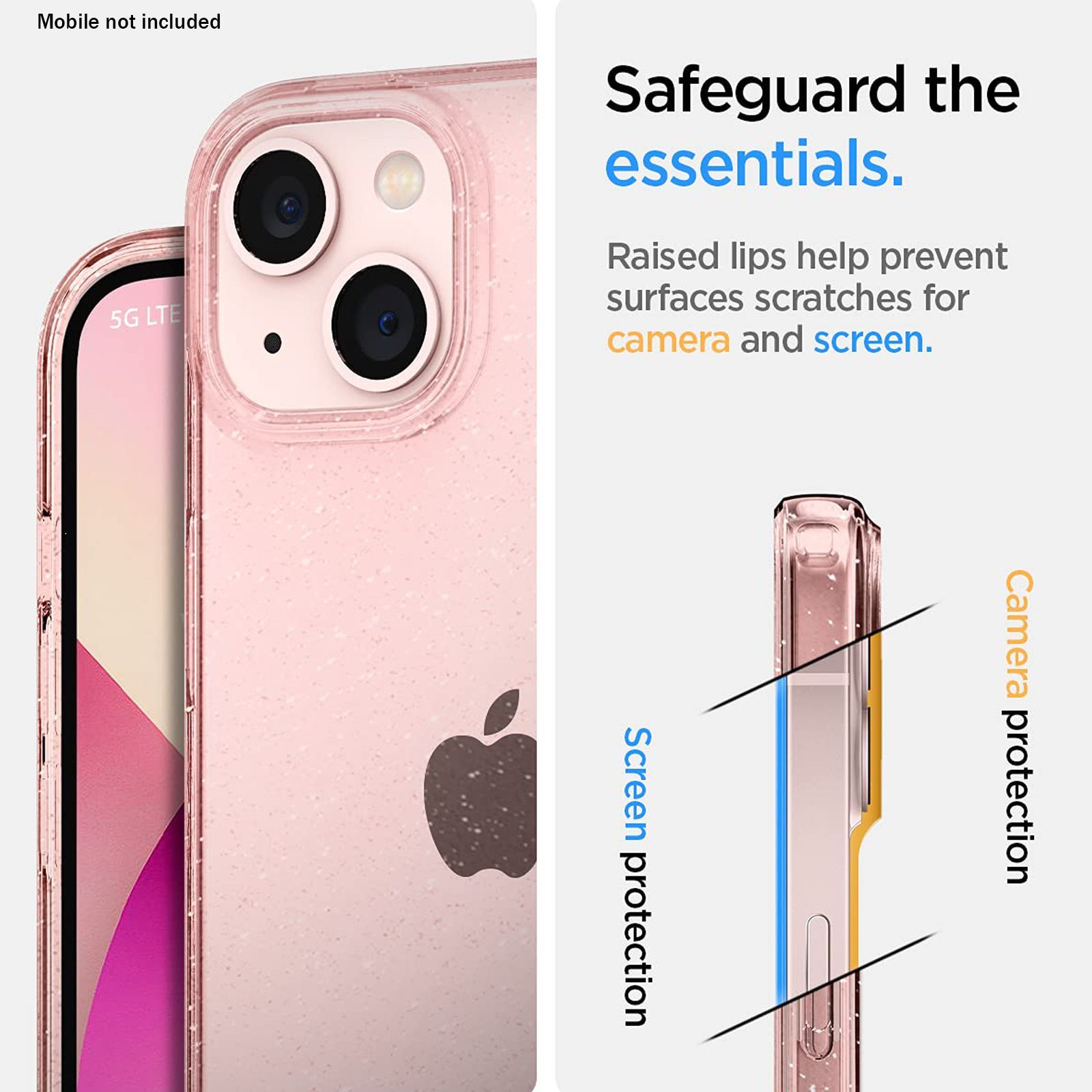 spigen Liquid Crystal Glitter TPU Back Cover for Apple iPhone 13 Mini (Wireless Charging Compatible, Rose Quartz)_4