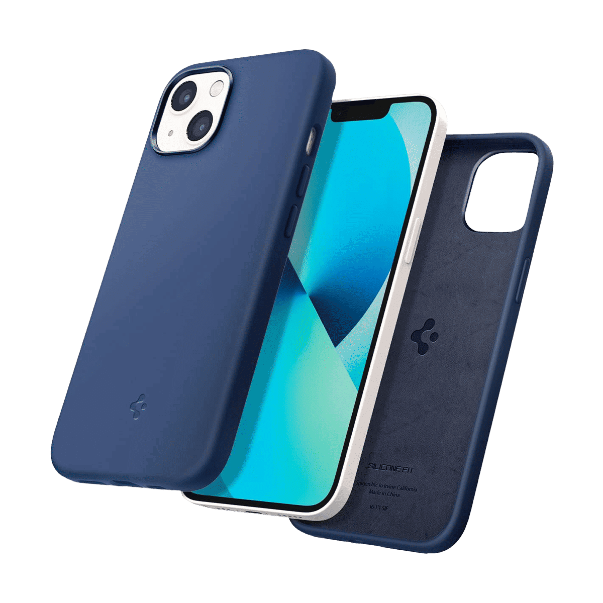 spigen Silicone Fit Soft Silicone Back Cover for Apple iPhone 13 Mini (Air Cushion Technology, Navy)_10