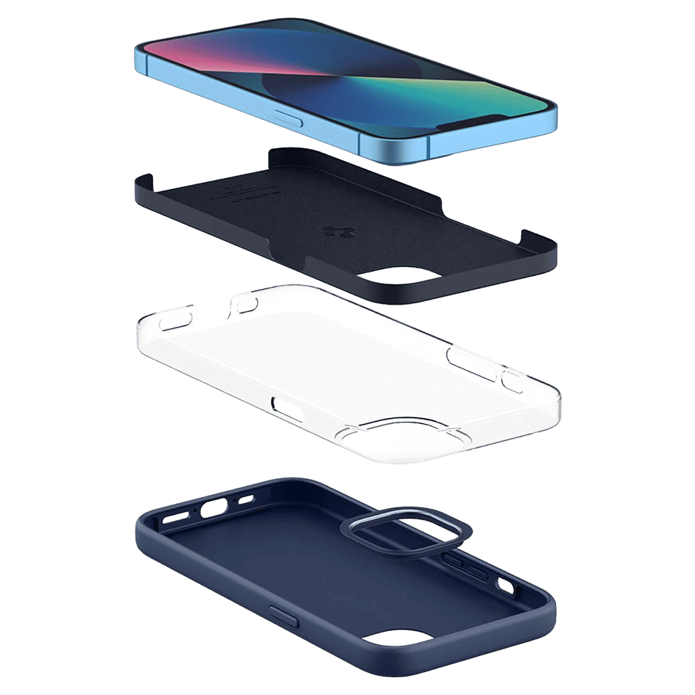 spigen Silicone Fit Soft Silicone Back Cover for Apple iPhone 13 Mini (Air Cushion Technology, Navy)_5