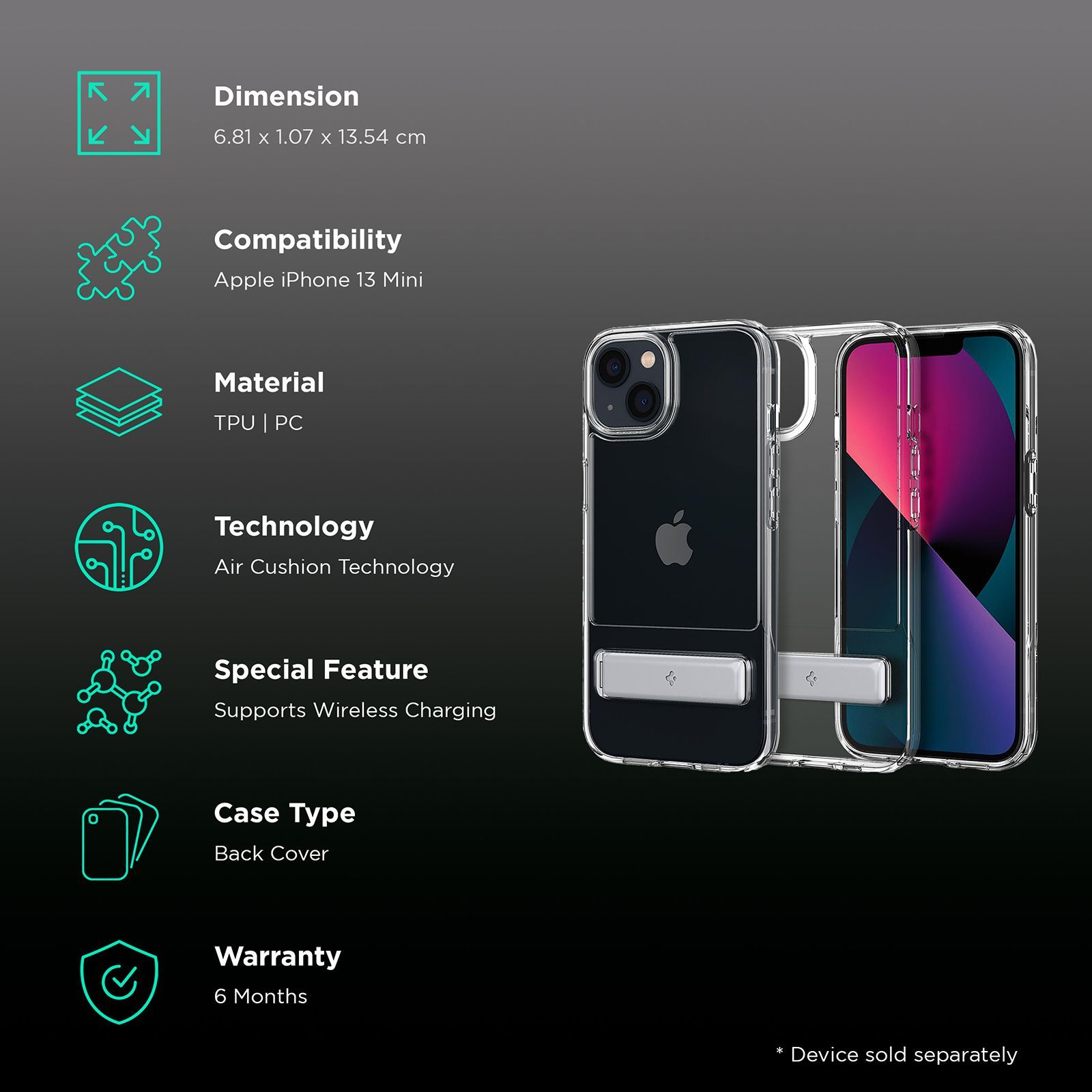 spigen Slim Armor Essential TPU & Polycarbonate Back Cover for Apple iPhone 13 Mini (Wireless Charging Compatible, Crystal Clear) spigen Slim Armor Essential TPU & Polycarbonate Back Cover for Apple iPhone 13 Mini (Wireless Charging Compatible, Crystal Clear)_2