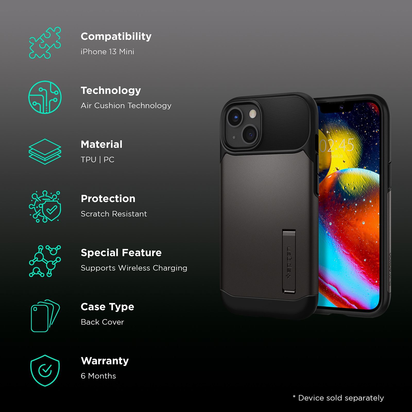 spigen Slim Armor TPU & PC Back Case For iPhone 13 Mini (ACS03354, Gunmetal)_2