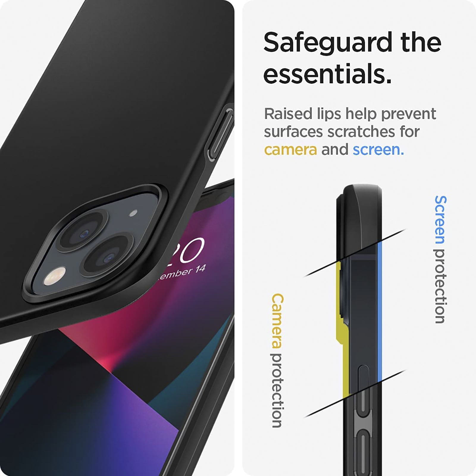 spigen ACS03678 Thin Fit Polycarbonate & Hard TPU Back Cover for Apple iPhone 13 Mini (Supports Wireless Charging, Black)_6