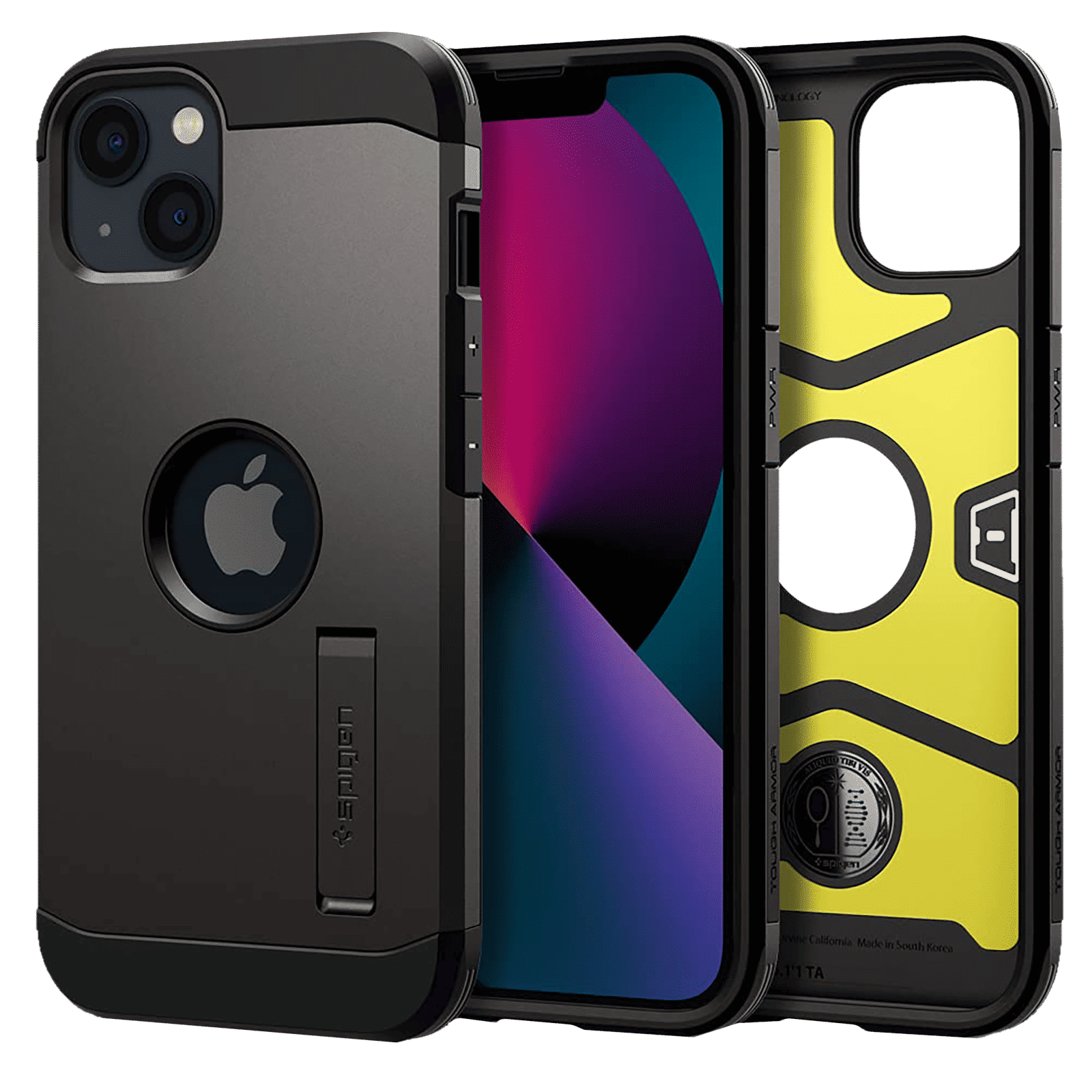 spigen Tough Armor TPU & Polycarbonate Back Case with Stand for Apple iPhone 13 Mini (Wireless Charging Compatible, Gunmetal)_1