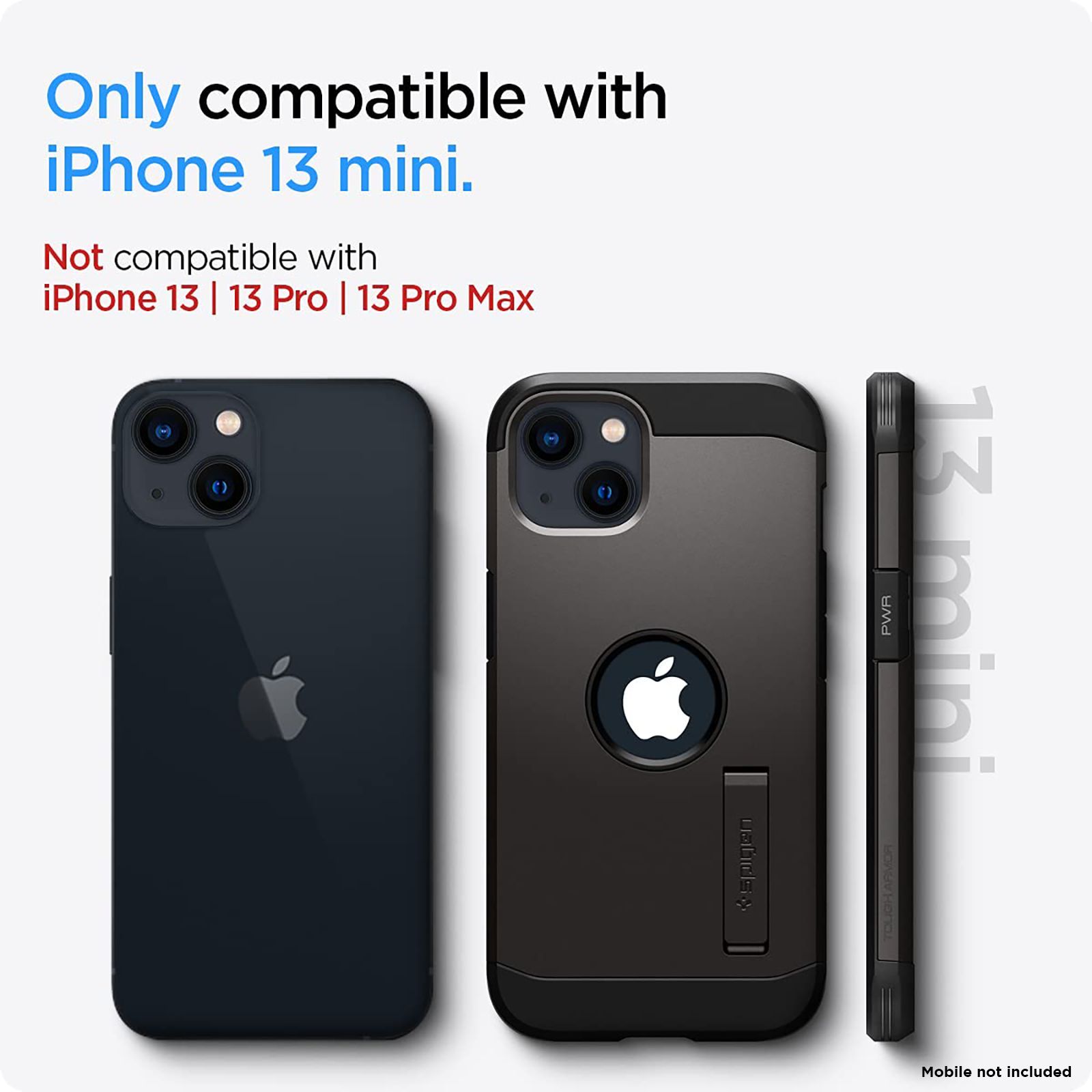 spigen Tough Armor TPU & Polycarbonate Back Case with Stand for Apple iPhone 13 Mini (Wireless Charging Compatible, Gunmetal)_3