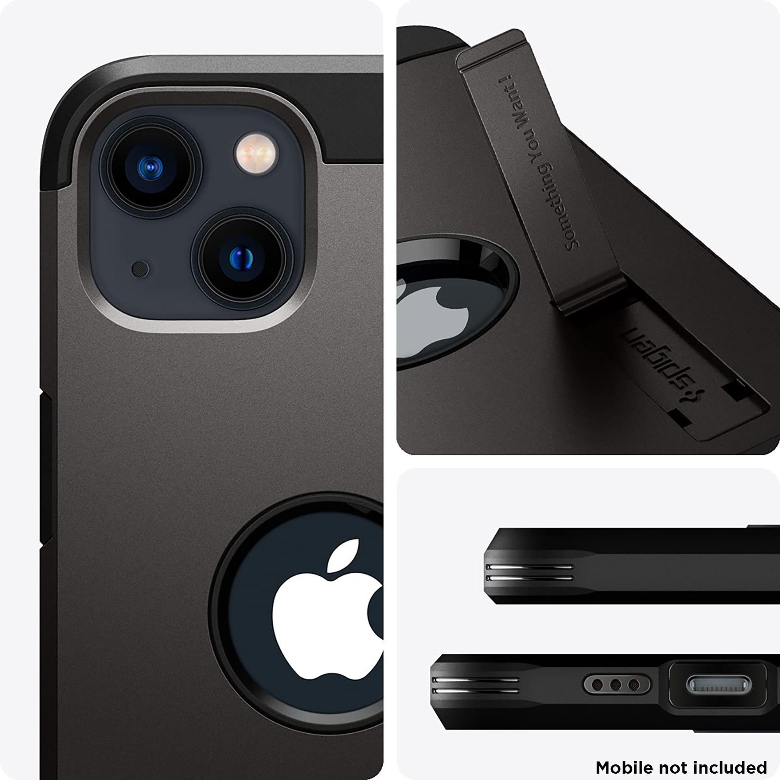 spigen Tough Armor TPU & Polycarbonate Back Case with Stand for Apple iPhone 13 Mini (Wireless Charging Compatible, Gunmetal)_4