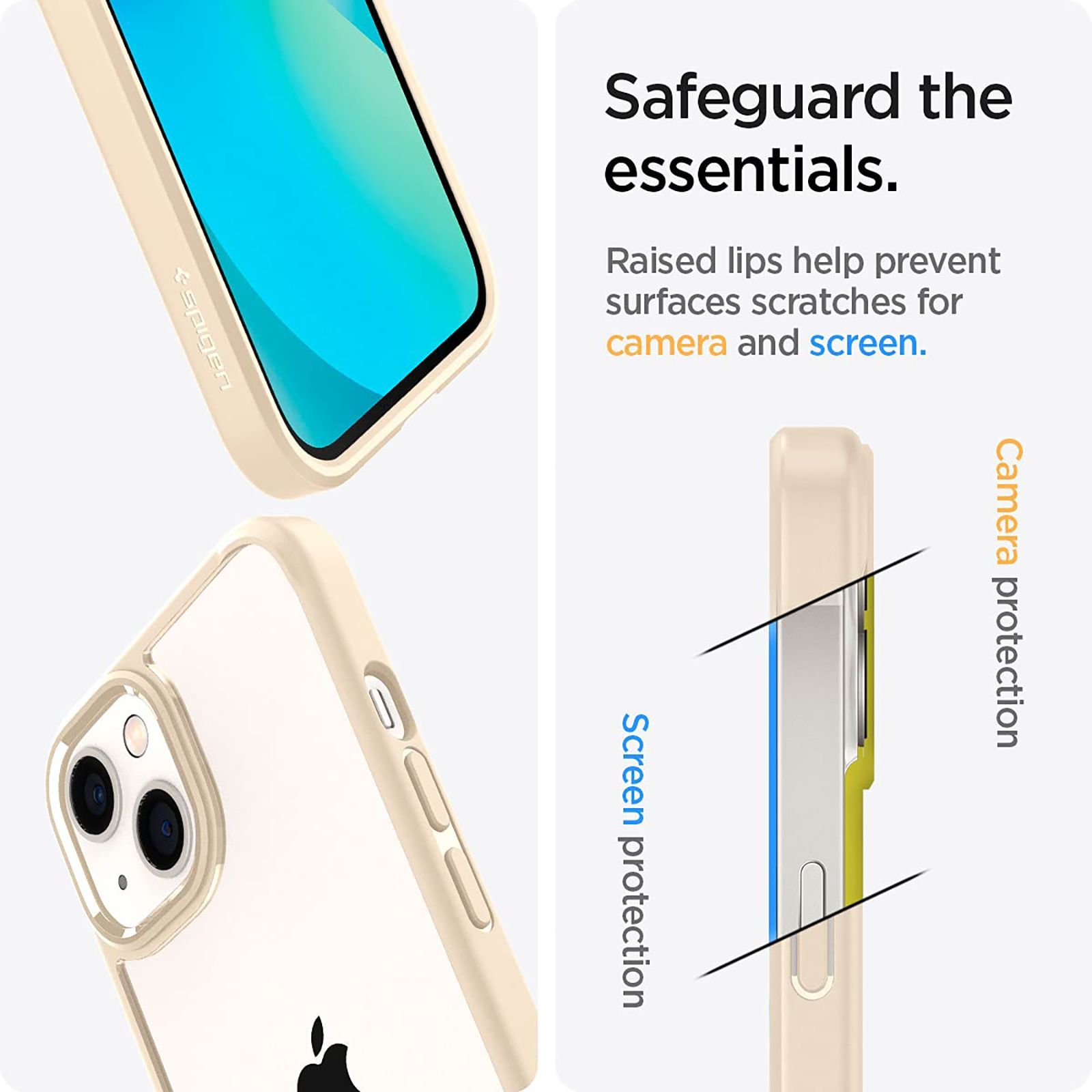 spigen Ultra Hybrid TPU and Polycarbonate Back Cover for Apple iPhone 13 Mini (Air Cushion Technology, Sand Beige)_6