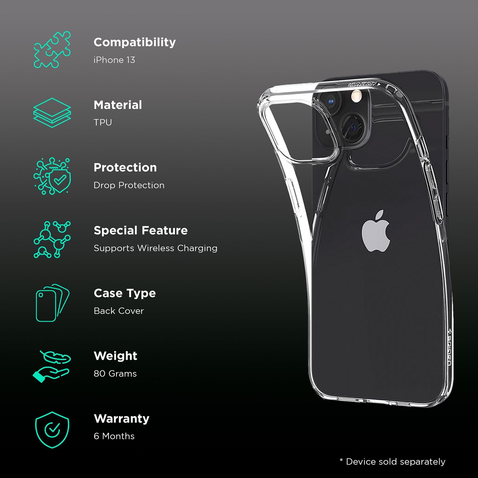 spigen Crystal Pack TPU Back Cover for Apple iPhone 13 (Camera Protection, Crystal Clear)_2