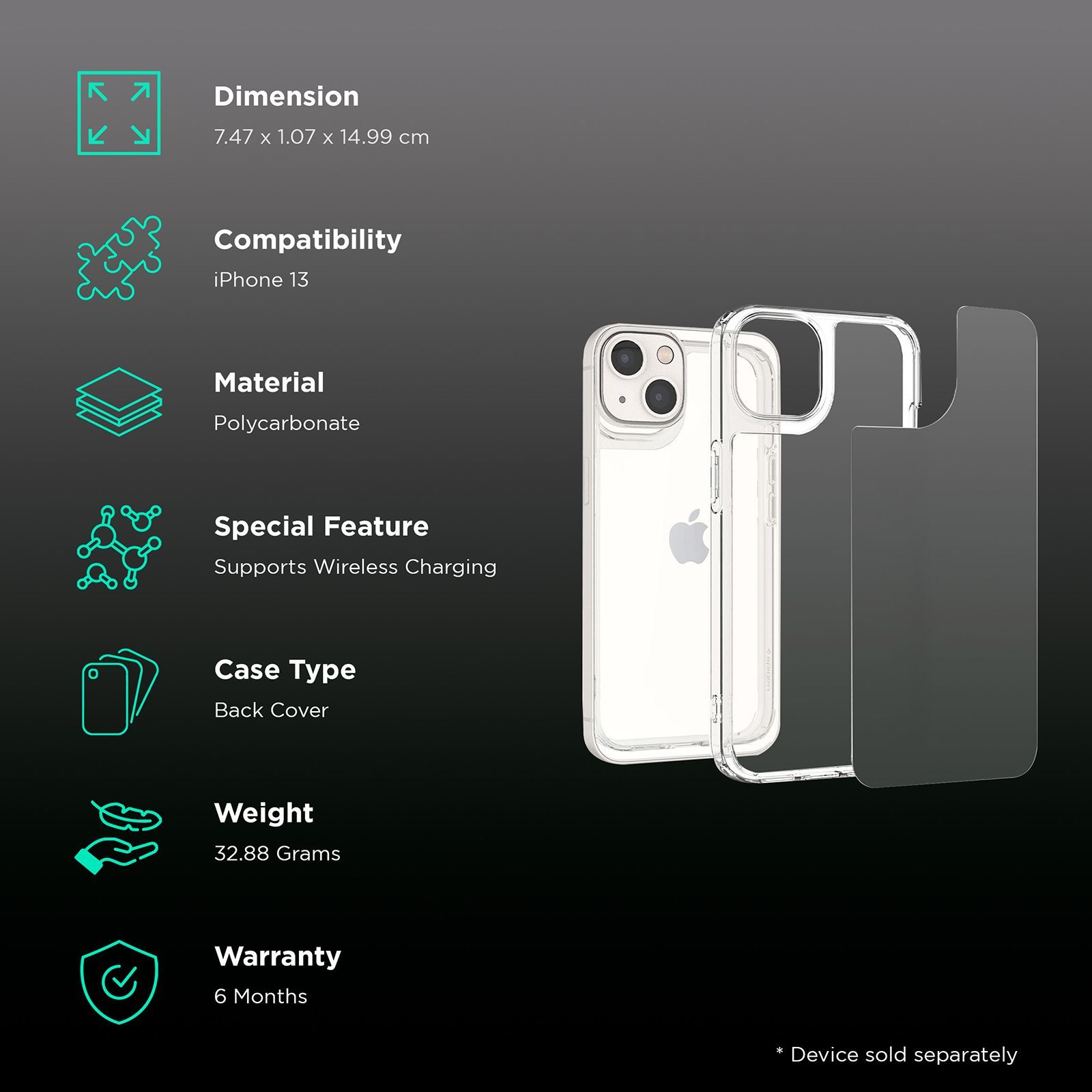 spigen Polycarbonate Back Case for iPhone 13 (Wireless Charging, ACS03533, Clear)_2