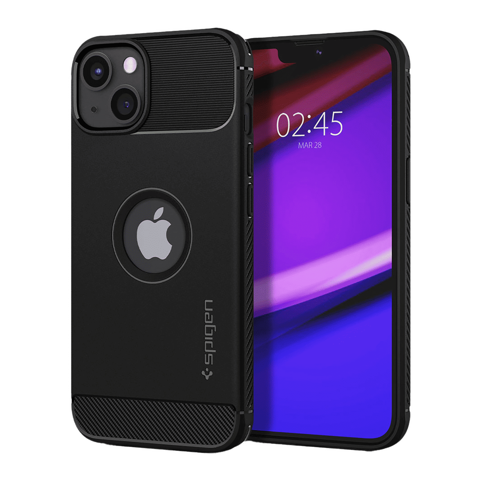 spigen Rugged Armor TPU Back Cover for Apple iPhone 13 (Supports Wireless Charging, Matte Black)_1