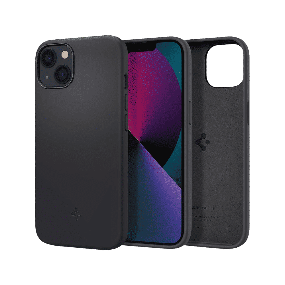 spigen Soft Silicone Back Cover for Apple iPhone 13 (Microfibre Lining, Black)_13