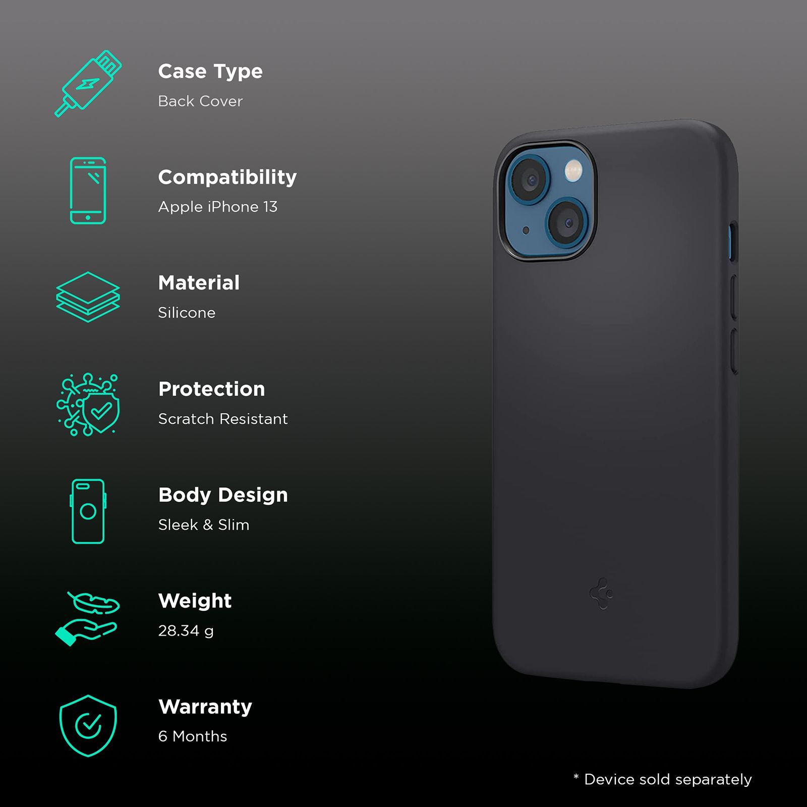 spigen Soft Silicone Back Cover for Apple iPhone 13 (Microfibre Lining, Black)_2