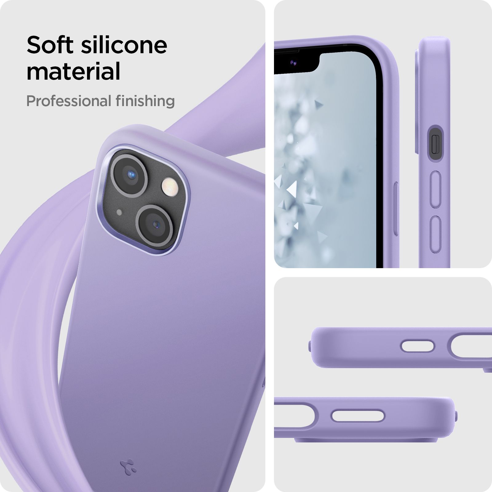 spigen Silicone Fit Soft Silicone Back Cover for Apple iPhone 13 (Air Cushion Technology, Iris Purple)_11