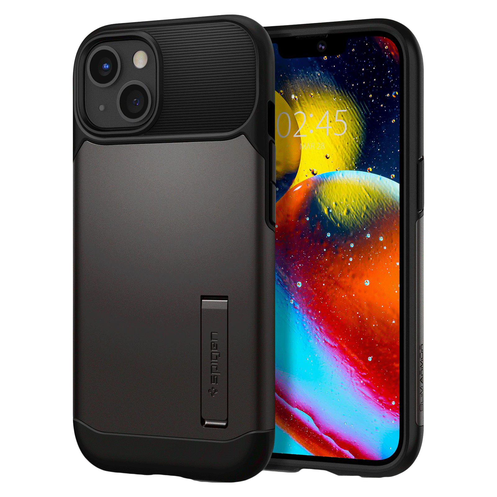 spigen Slim Armor Hard TPU & Polycarbonate Back Cover for Apple iPhone 13 (Wireless Charging Compatible, Black)_1