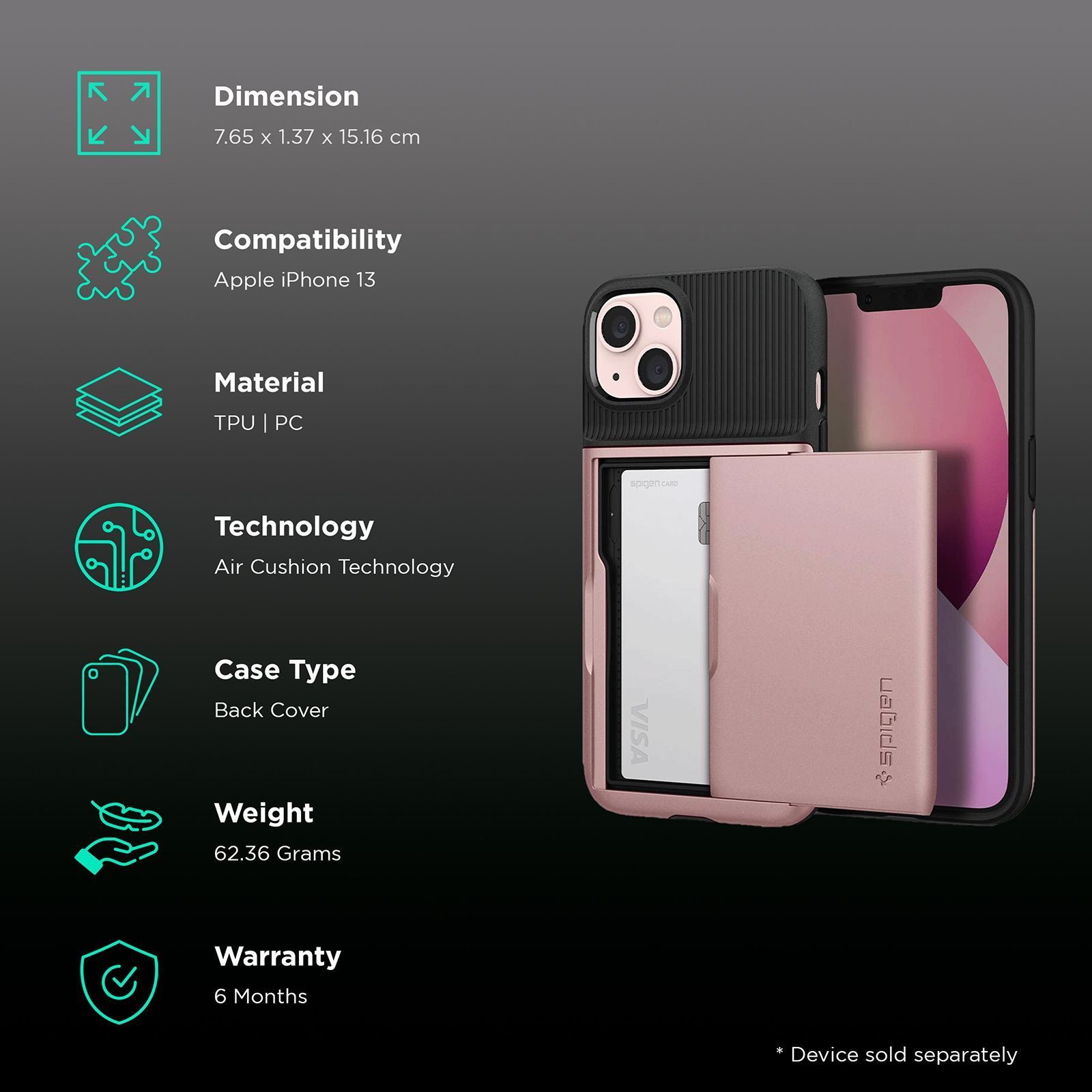 spigen Slim Armor CS TPU & Polycarbonate Back Cover for Apple iPhone 13 (Air Cushion Technology, Rose Gold) spigen Slim Armor CS TPU & Polycarbonate Back Cover for Apple iPhone 13 (Air Cushion Technology, Rose Gold)_2