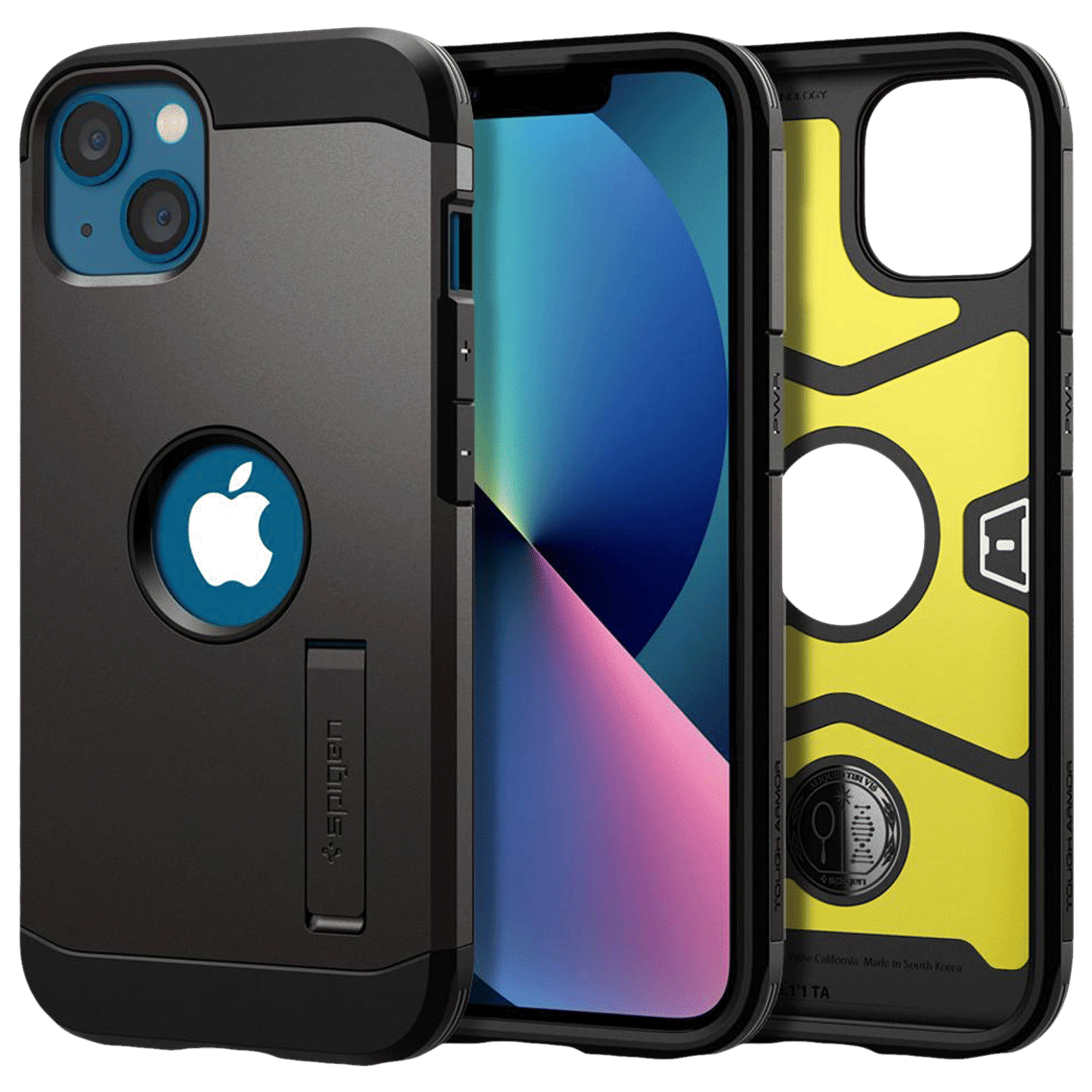 spigen Tough Armor TPU & Polycarbonate Back Case with Stand for Apple iPhone 13 (Wireless Charging Compatible, Gunmetal)_1