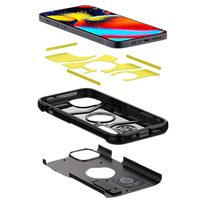 spigen Tough Armor TPU & Polycarbonate Back Case with Stand for Apple iPhone 13 (Wireless Charging Compatible, Gunmetal)_9