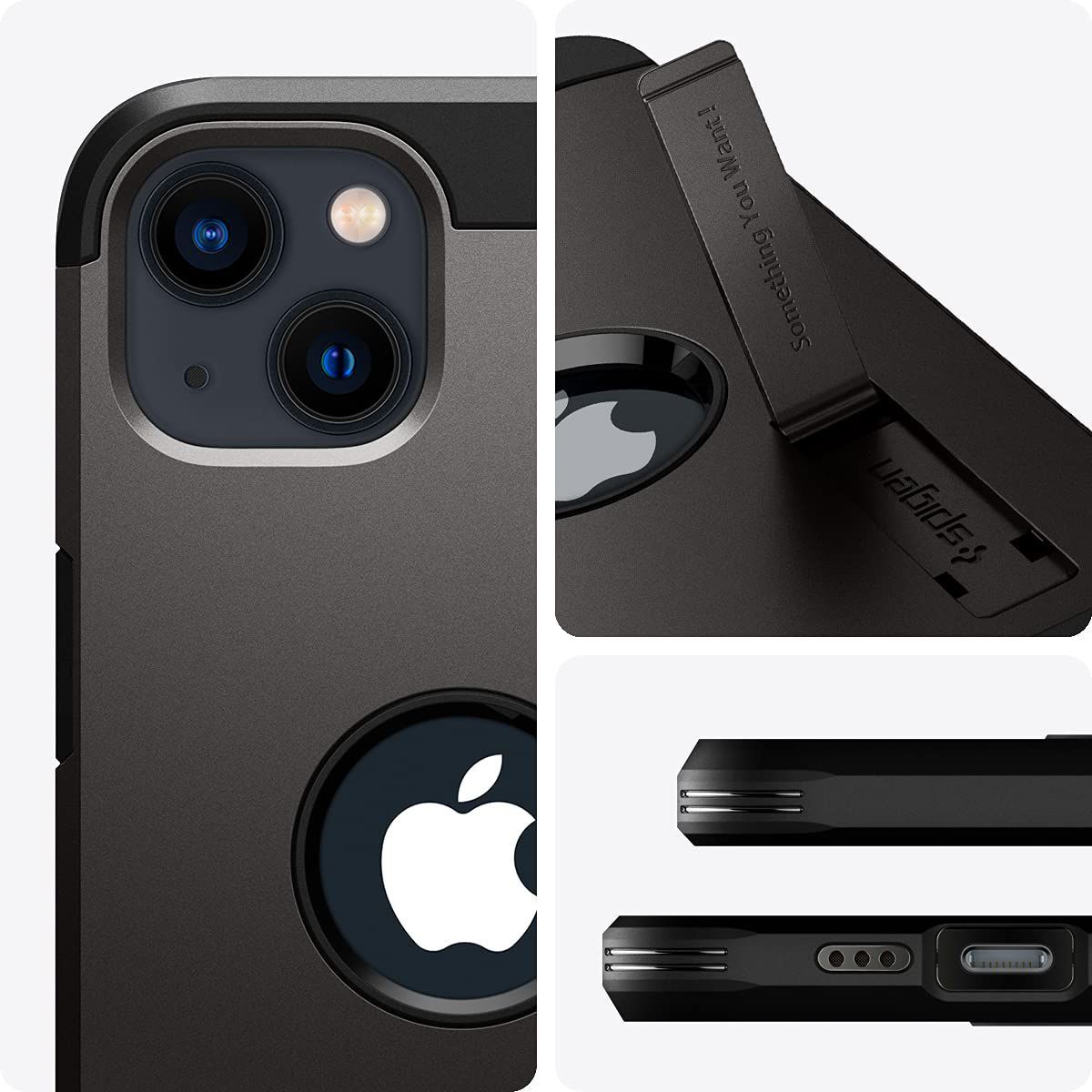 spigen Tough Armor TPU & Polycarbonate Back Case with Stand for Apple iPhone 13 (Wireless Charging Compatible, Gunmetal)_10