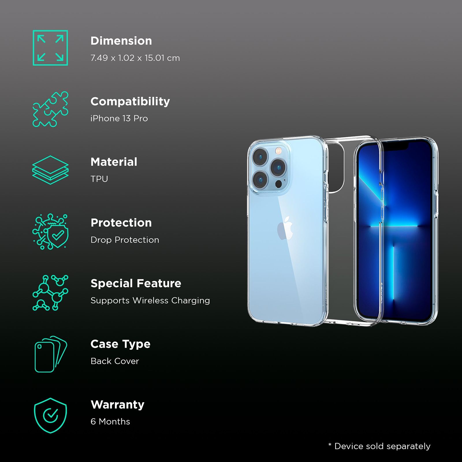 spigen Liquid Crystal TPU Back Case For iPhone 13 Pro (ACS03254, Crystal Clear)_2