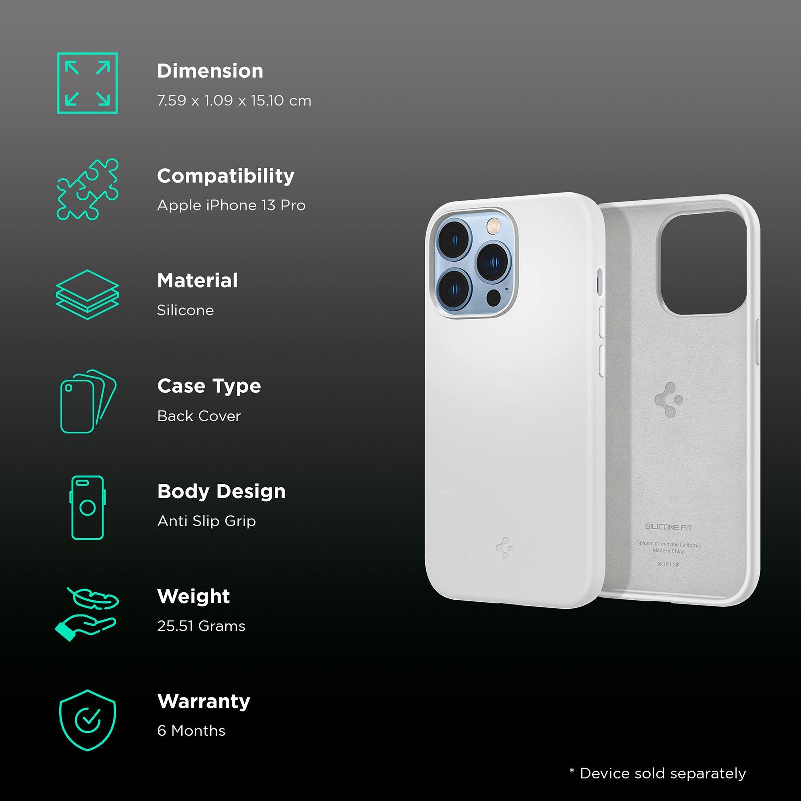 spigen Soft Silicone Back Cover for Apple iPhone 13 Pro (Wireless Charging Compatible, White)_2