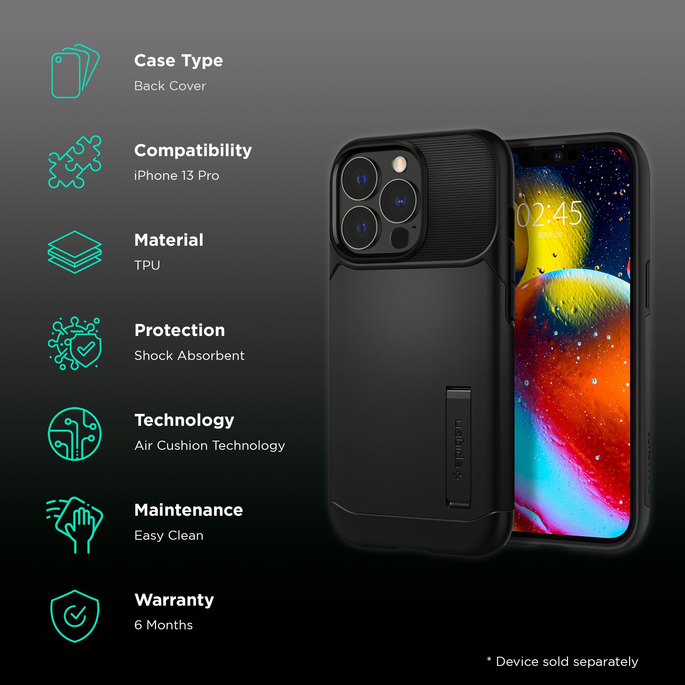 spigen Slim Armor TPU Back Cover for Apple iPhone 13 Pro (Air Cushion Technology, Black)_2