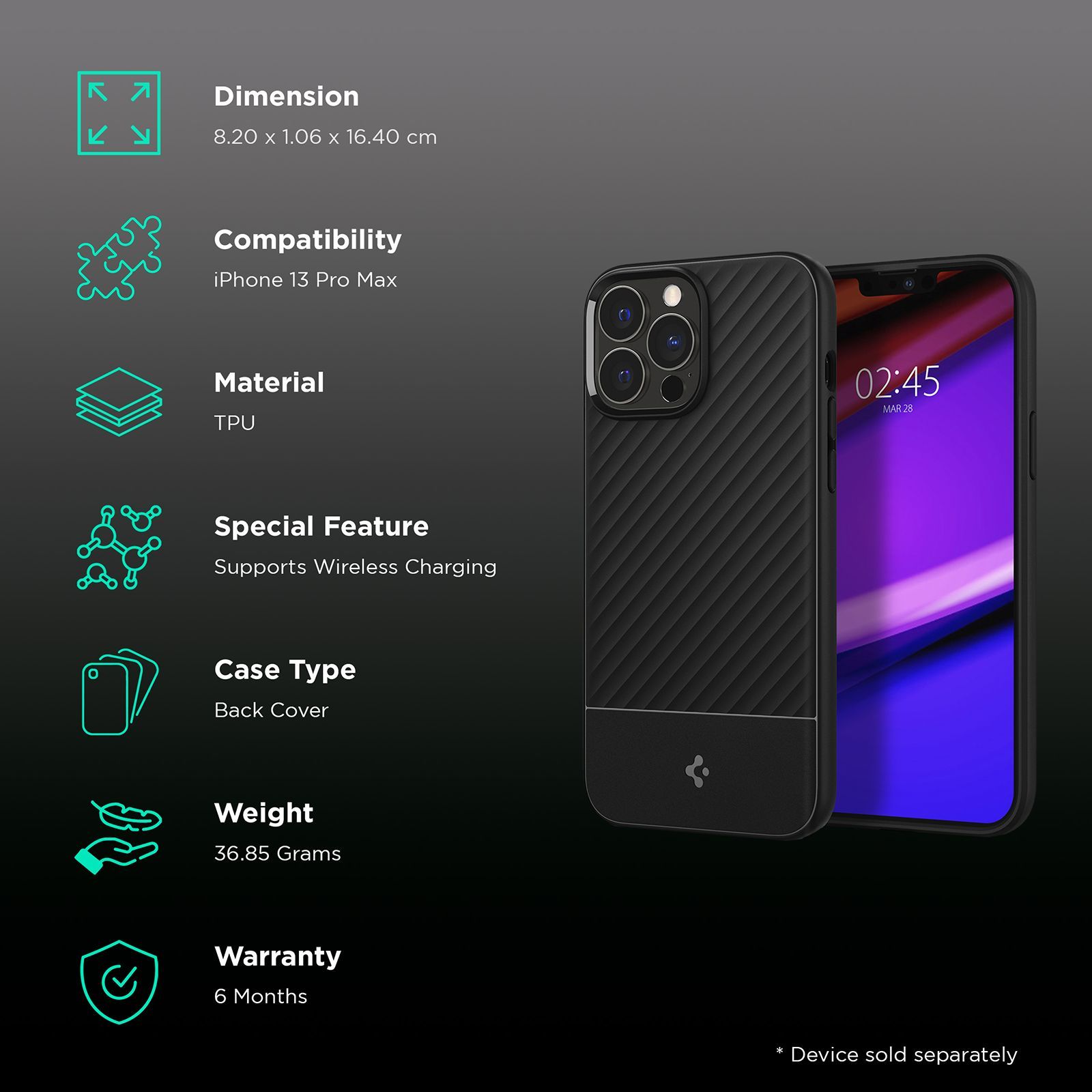 spigen Core Armor Thermoplastic Polyurethane Back Cover for Apple iPhone 13 Pro Max (Scratch Protection, Matte Black)_2