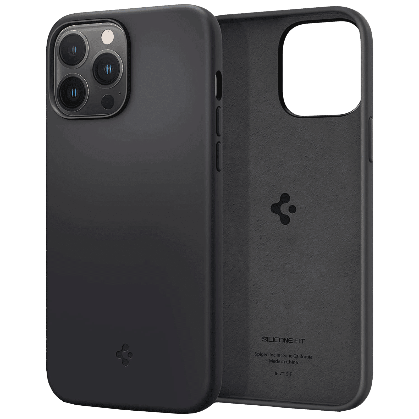 spigen Silicone Fit Soft Silicone Back Cover for Apple iPhone 13 Pro Max (Wireless Charging Compatible, Black)_1