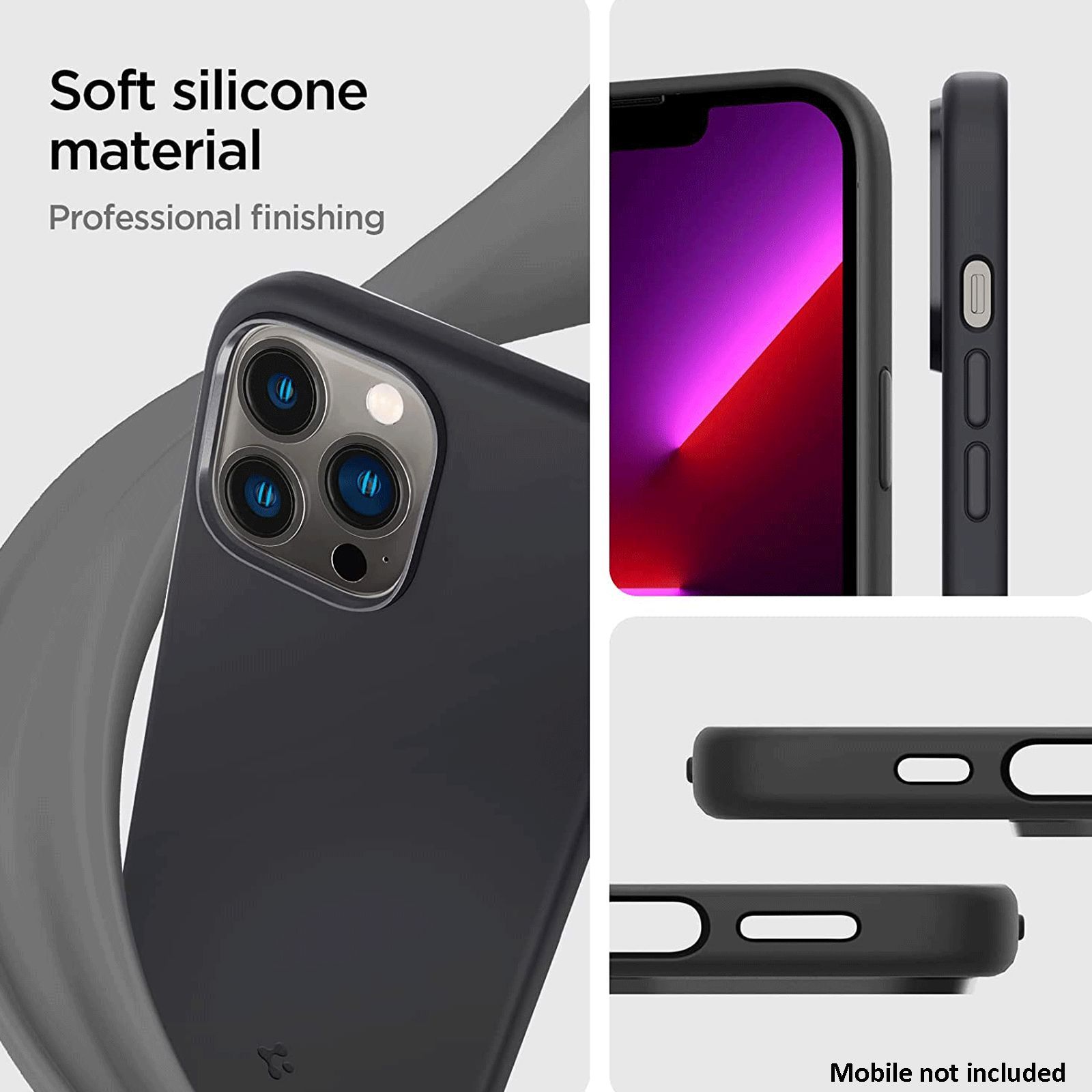 spigen Silicone Fit Soft Silicone Back Cover for Apple iPhone 13 Pro Max (Wireless Charging Compatible, Black)_3