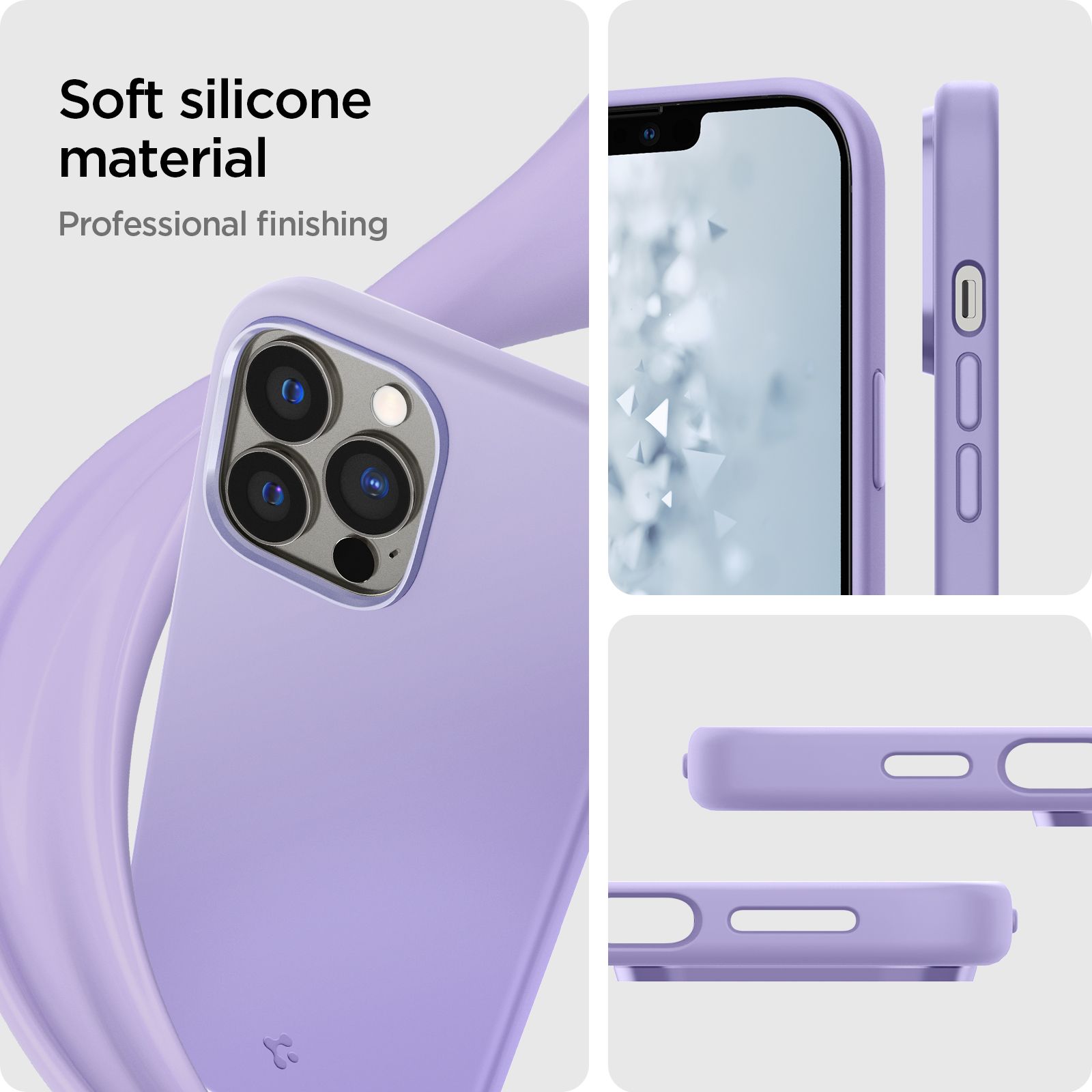 spigen Silicone Fit Soft Silicone Back Cover for Apple iPhone 13 Pro Max (Air Cushion Technology, Iris Purple)_8