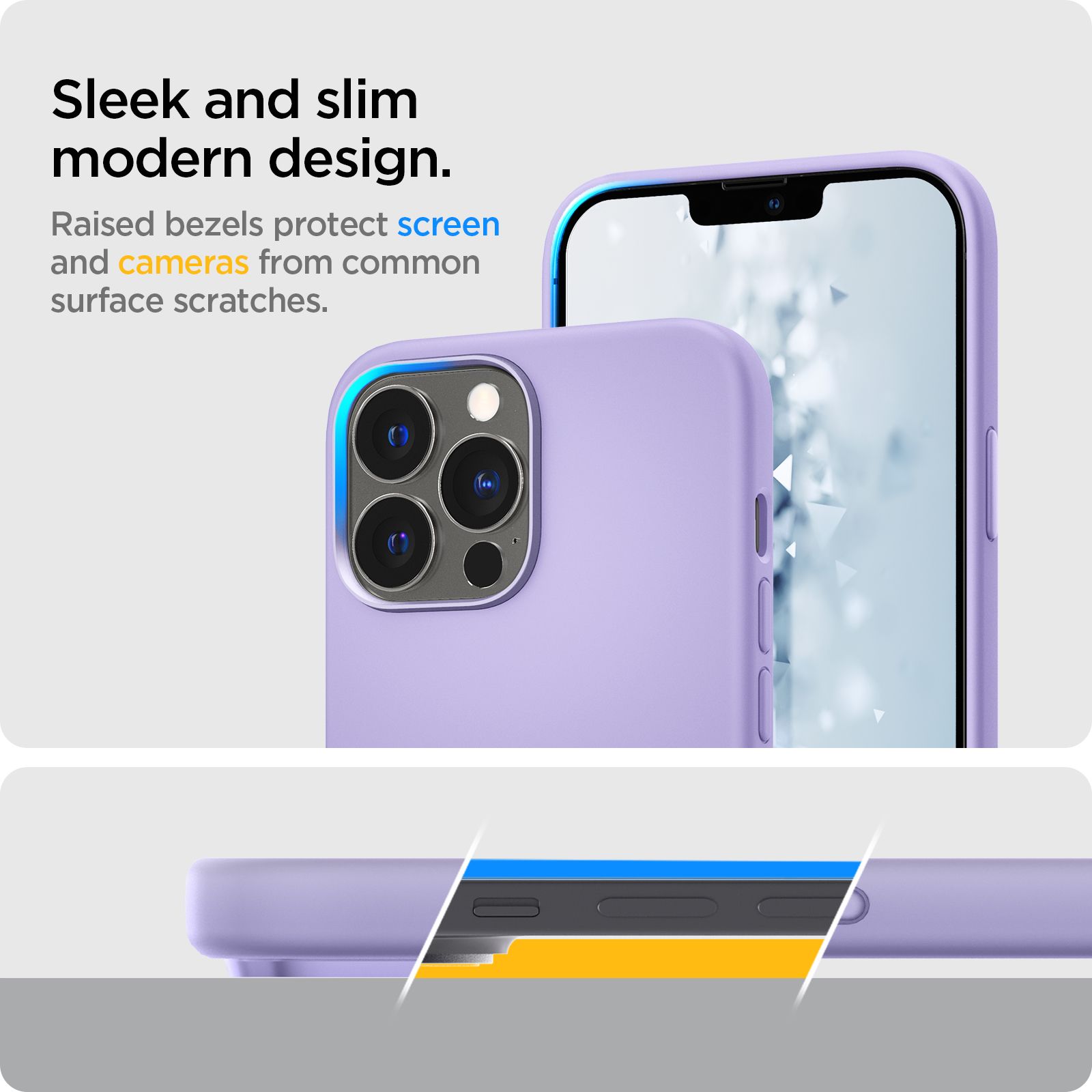 spigen Silicone Fit Soft Silicone Back Cover for Apple iPhone 13 Pro Max (Air Cushion Technology, Iris Purple)_12
