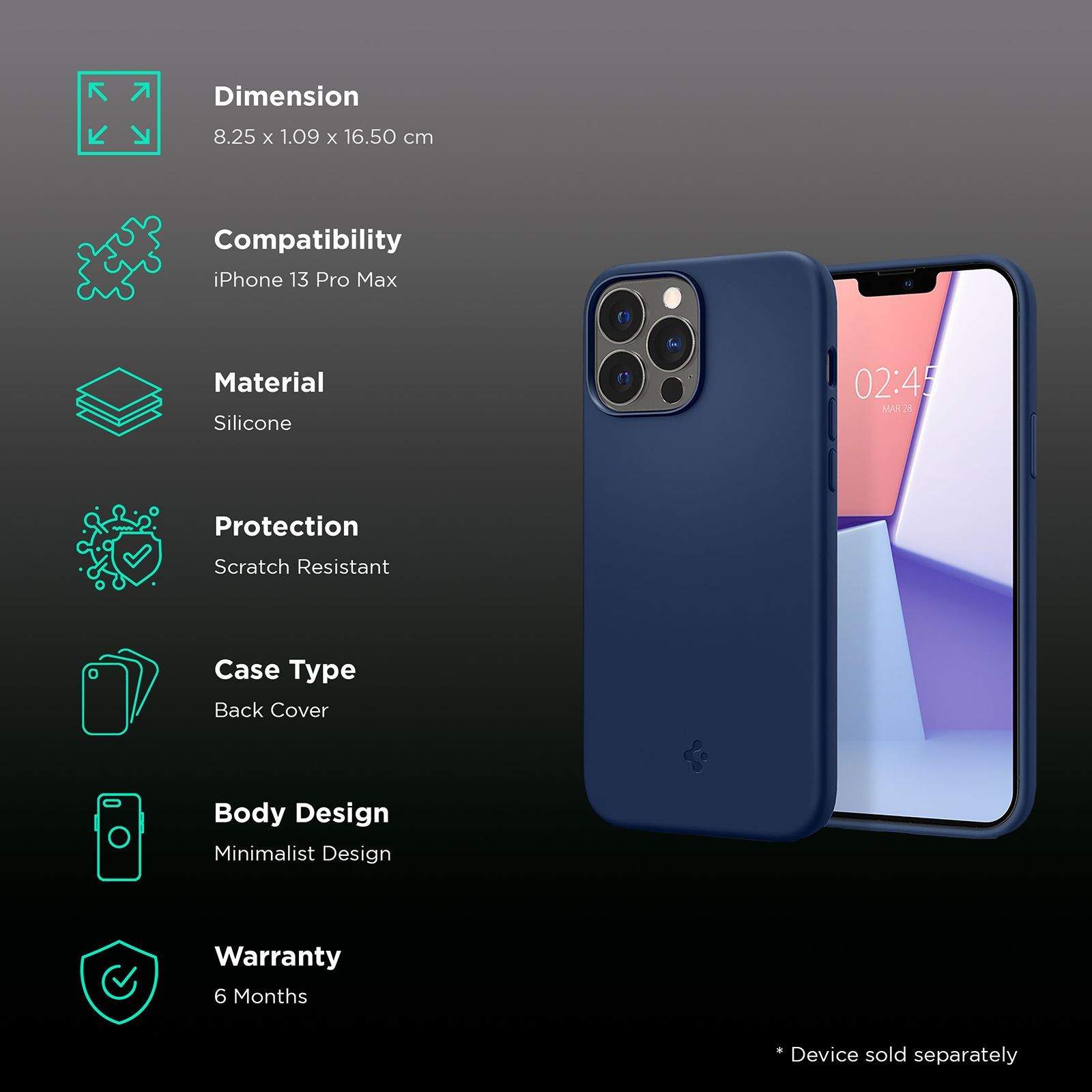 spigen Silicone Fit Back Case For iPhone 13 Pro Max (Soft Microfiber Lining, ACS03230, Navy Blue) spigen Silicone Fit Back Case For iPhone 13 Pro Max (Soft Microfiber Lining, ACS03230, Navy Blue)_2