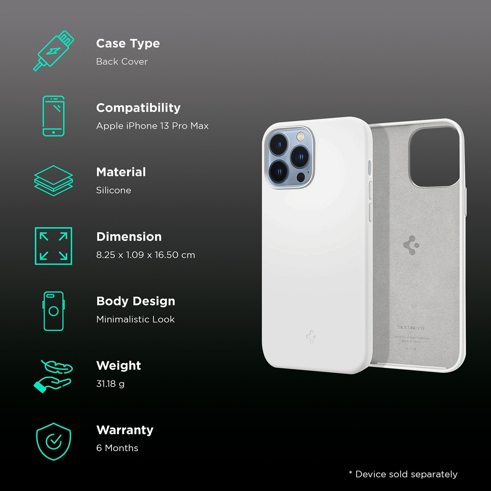 spigen Silicone Back Case for iPhone 13 Pro Max (ACS03229, White)_2