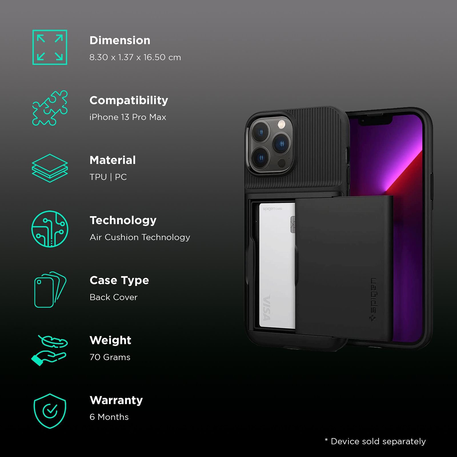 spigen Slim Armor CS TPU Polycarbonate Back Case for iPhone 13 Pro Max (ACS03218, Black)_2