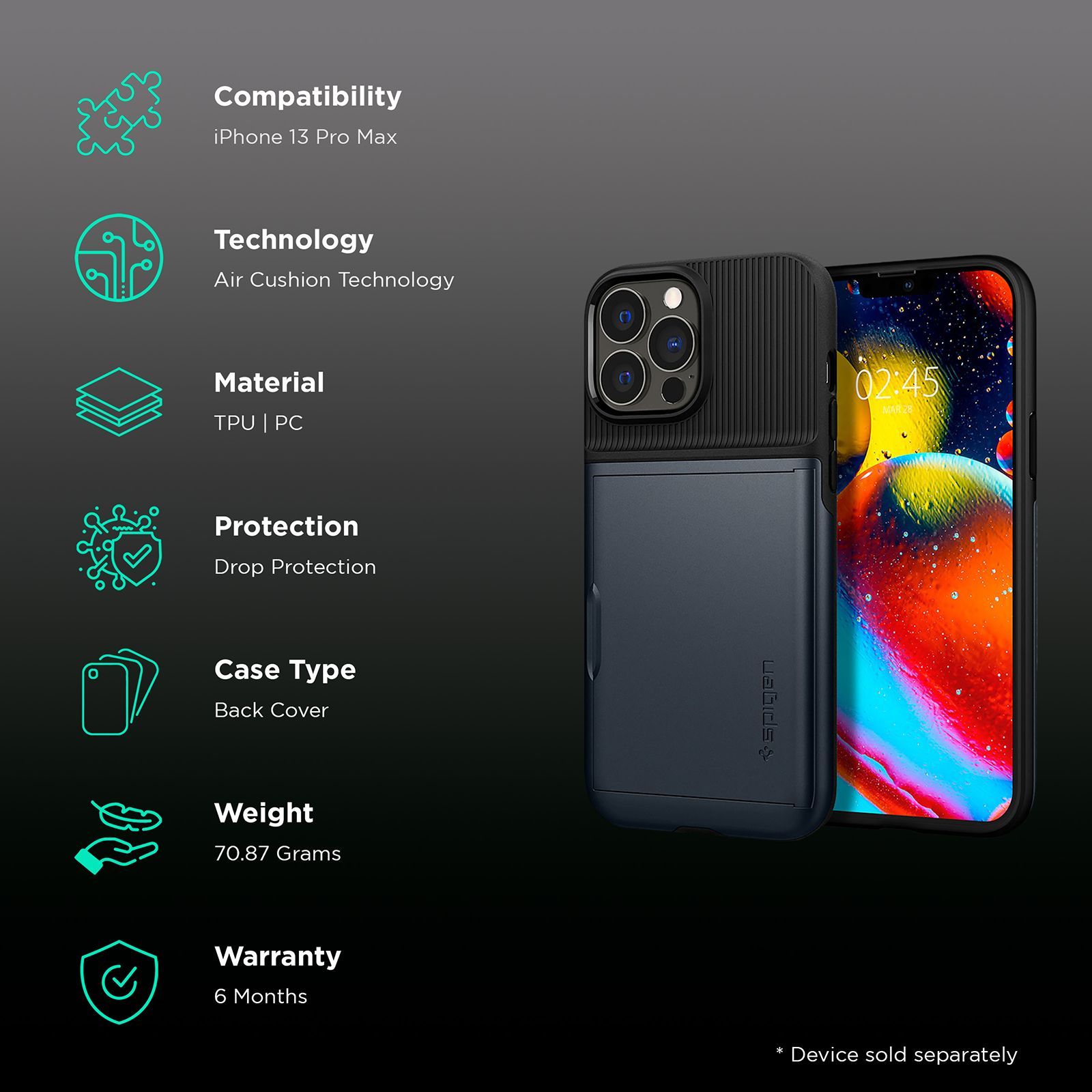 spigen Slim Armor CS TPU Polycarbonate Back Case for iPhone 13 Pro Max (ACS03220, Metal Slate)_2