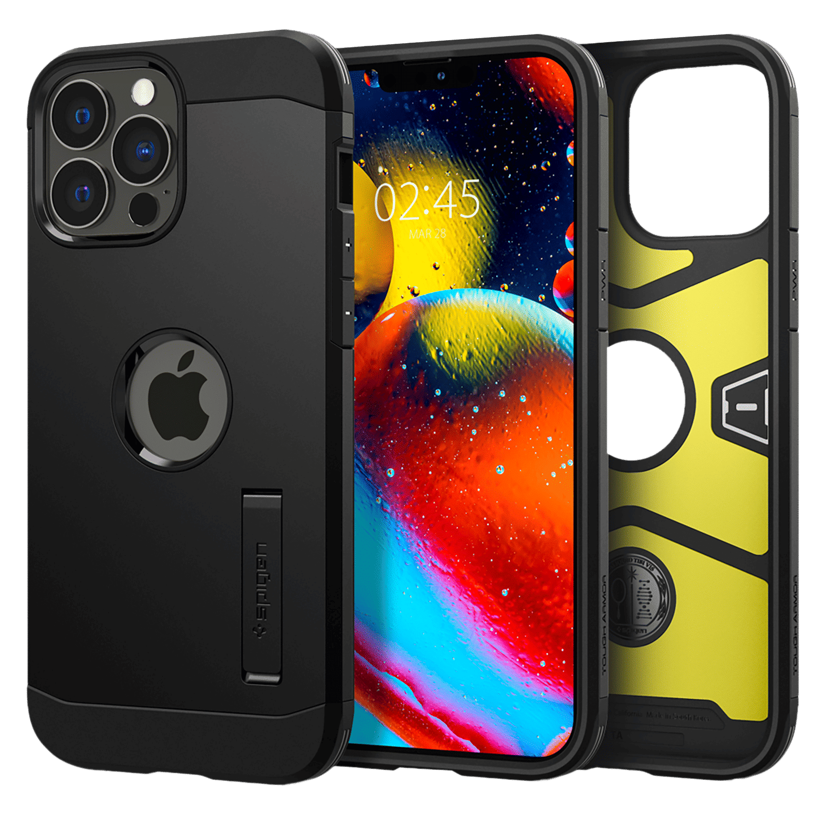 spigen Tough Armor TPU & Polycarbonate Back Case with Stand for Apple iPhone 13 Pro Max (Wireless Charging Compatible, Black)_1