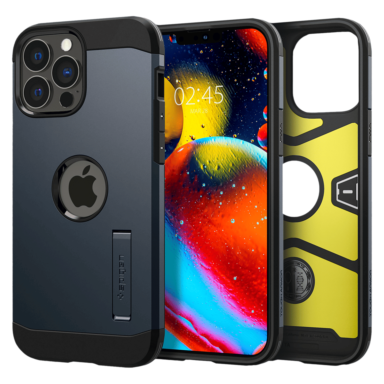 spigen Tough Armor TPU & Polycarbonate Back Case with Stand for Apple iPhone 13 Pro Max (Wireless Charging Compatible, Metal Slate)_1