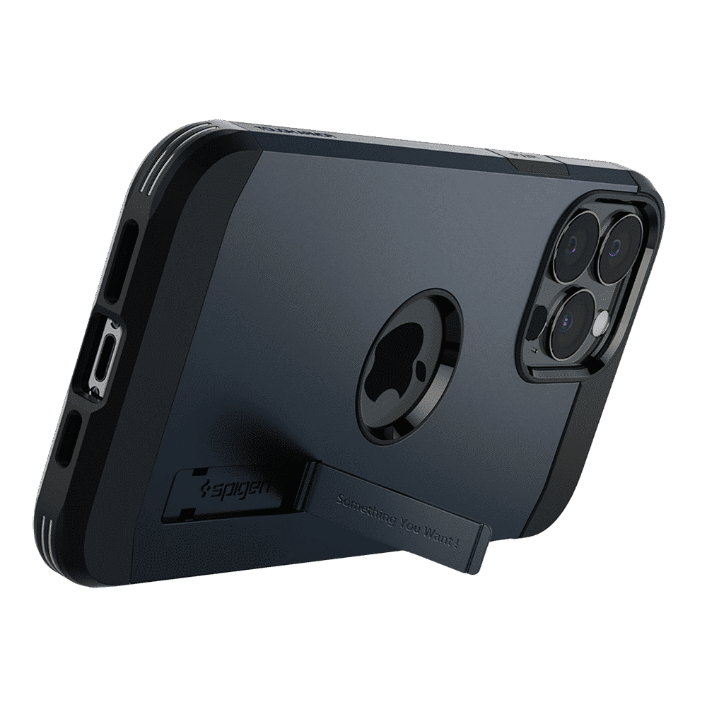 spigen Tough Armor TPU & Polycarbonate Back Case with Stand for Apple iPhone 13 Pro Max (Wireless Charging Compatible, Metal Slate)_8