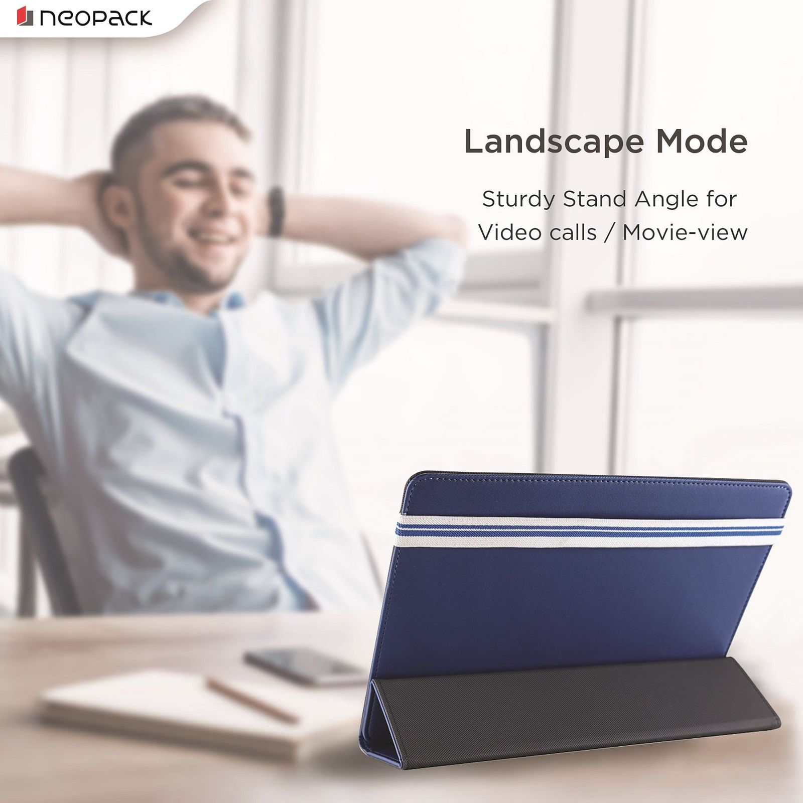 neopack Unifit Polyurethane Flip Cover for Apple iPad 10.2 Inch, iPad Air 10.5 & 10.9 Inch, iPad Pro 10.5 & iPad Pro 11 Inch (Sleep & Wake Functions, Blue)_4