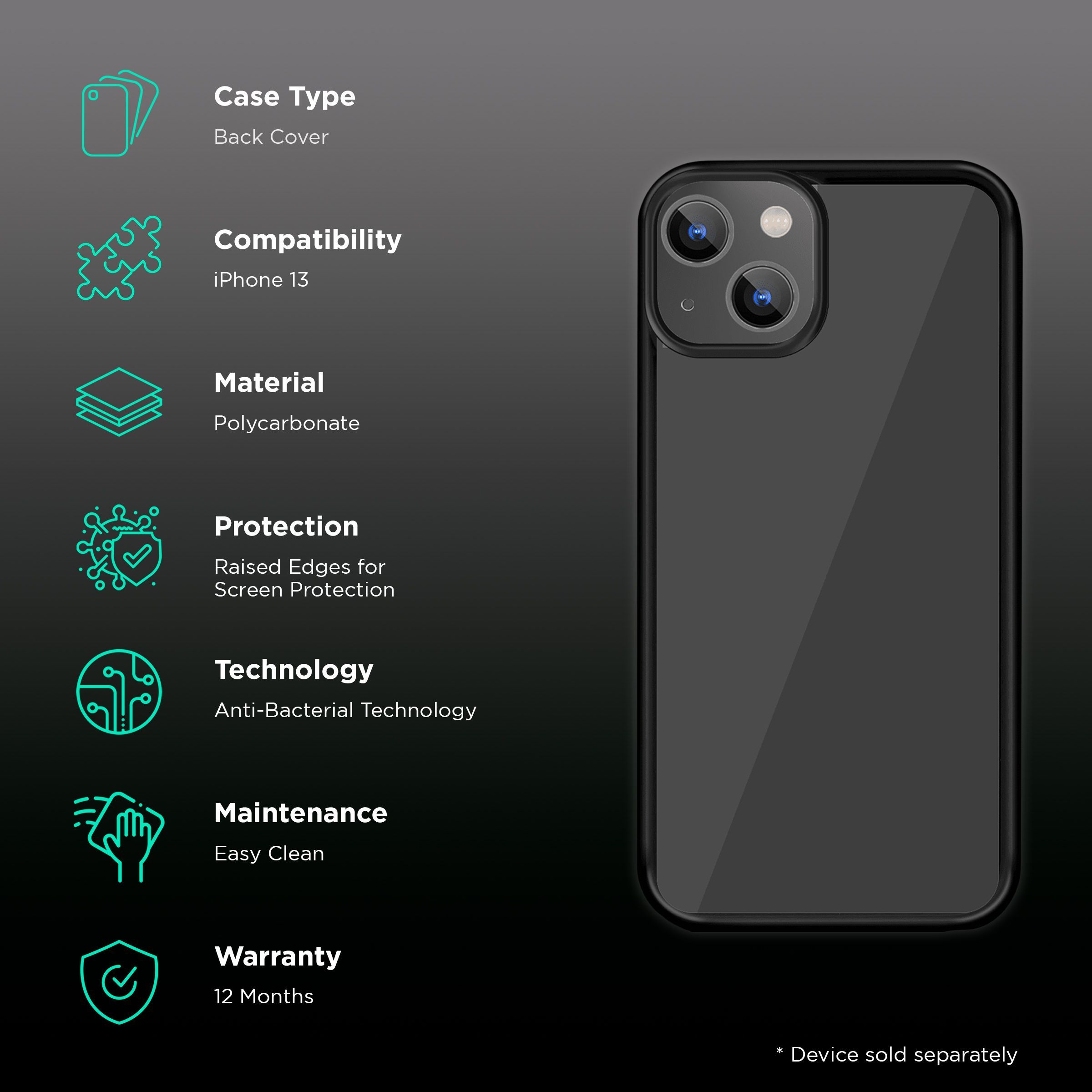 GRIPP Ming Hard Polycarbonate Back Cover for Apple iPhone 13 (Drop Protection, Black)_2