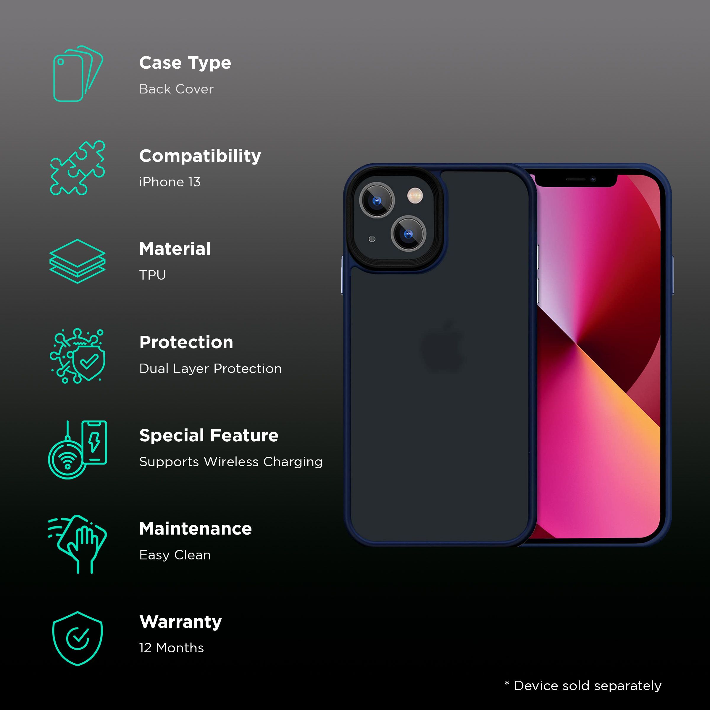 GRIPP Bolt Hard TPU Back Cover for Apple iPhone 13 (Supports Wireless Charging, Blue)_2